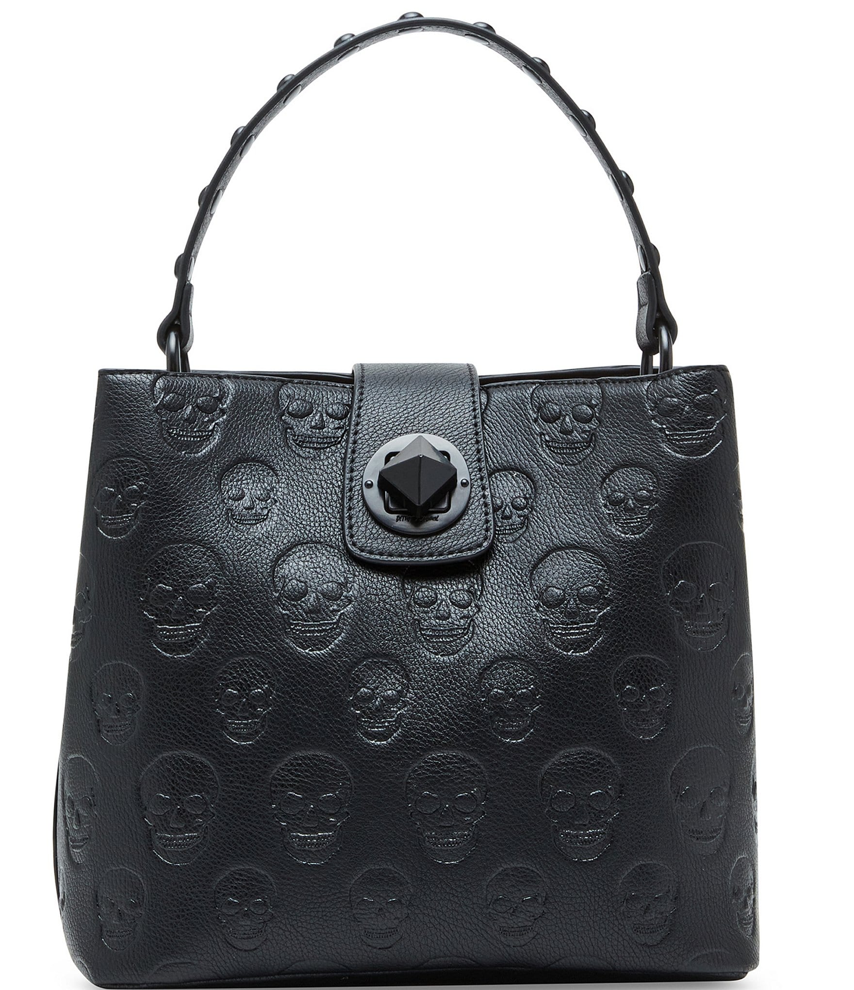 Betsey Johnson Charcoal Grey Embossed Skull Handbag Purse good RARE