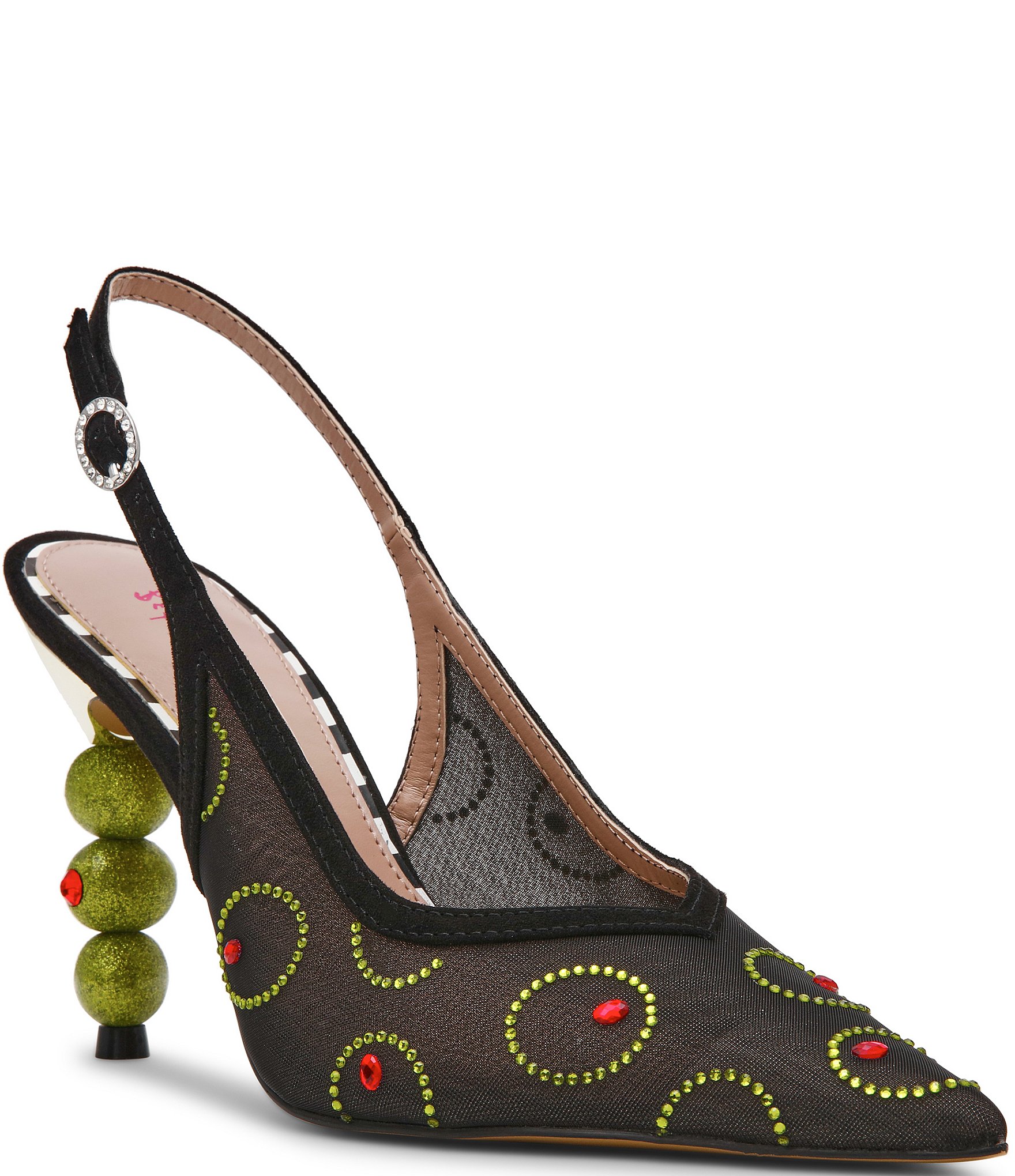 Betsey Johnson Spritz Olive Rhinestone Slingback Pumps
