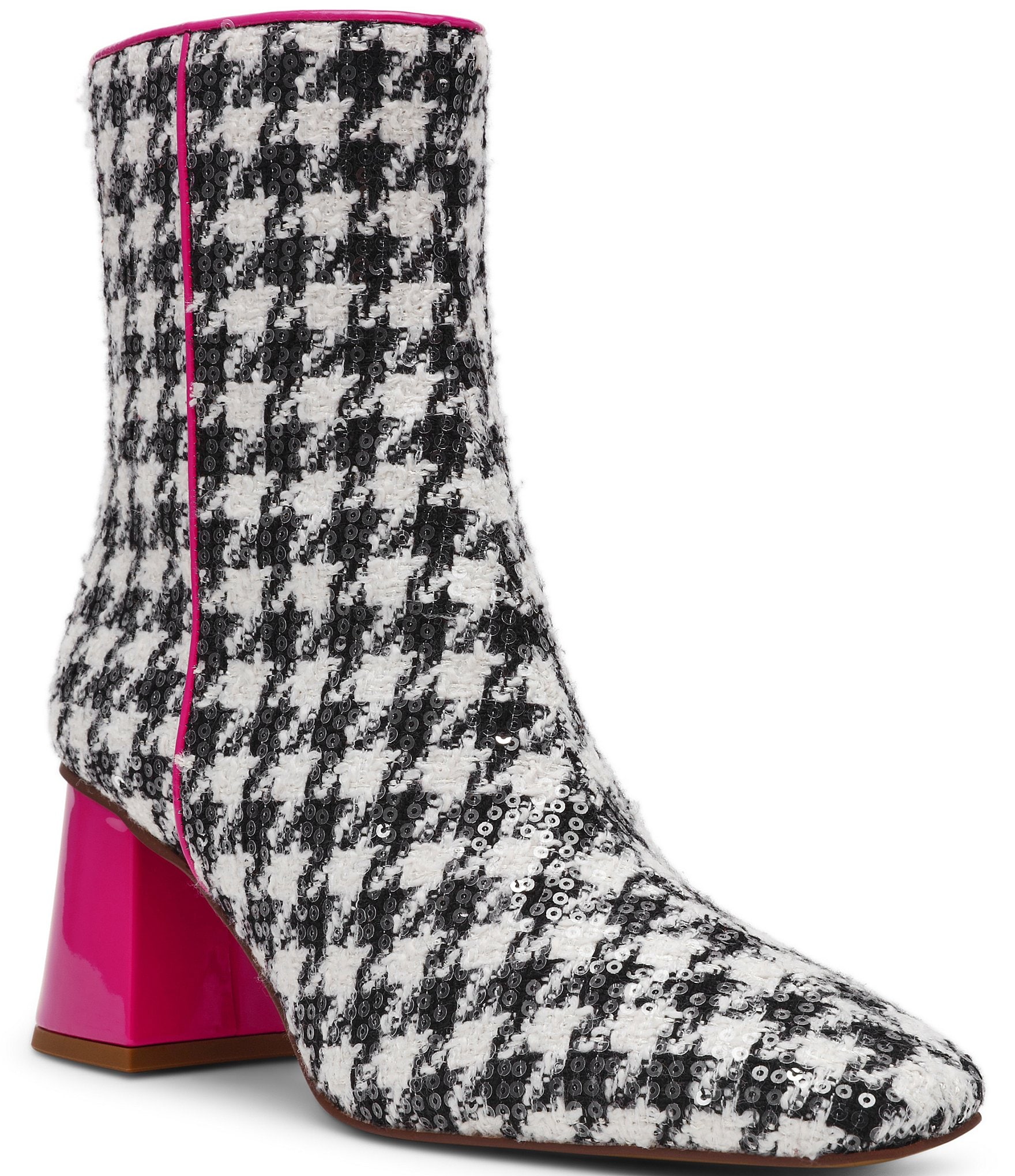 Betsey Johnson Stevie Houndstooth Embellished Block Heel Booties