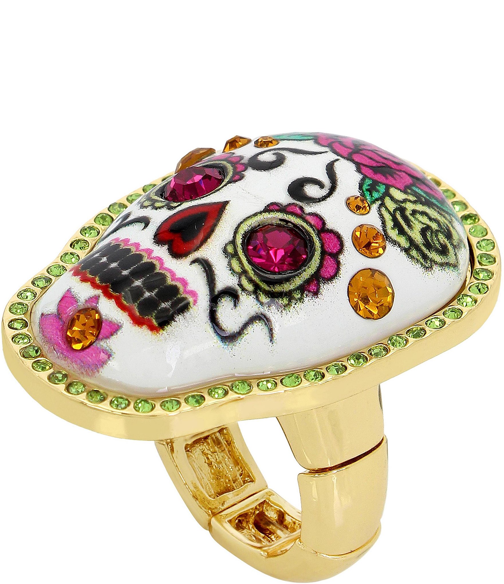 Betsey Johnson Sugar Crystal Skull Cocktail Stretch Ring