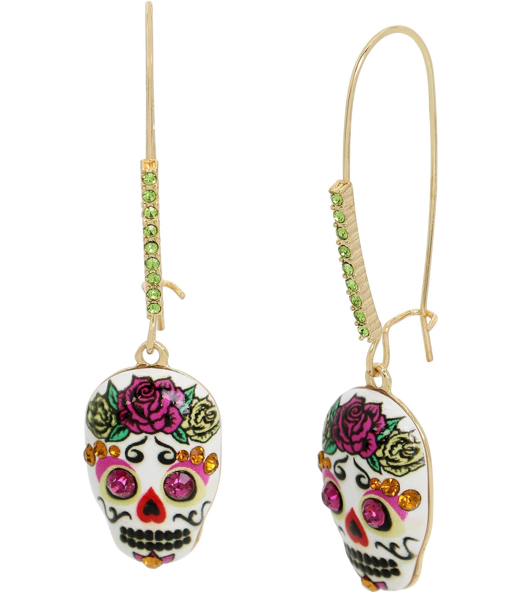 Betsey Johnson Sugar Crystal Skull Dangle Drop Earrings