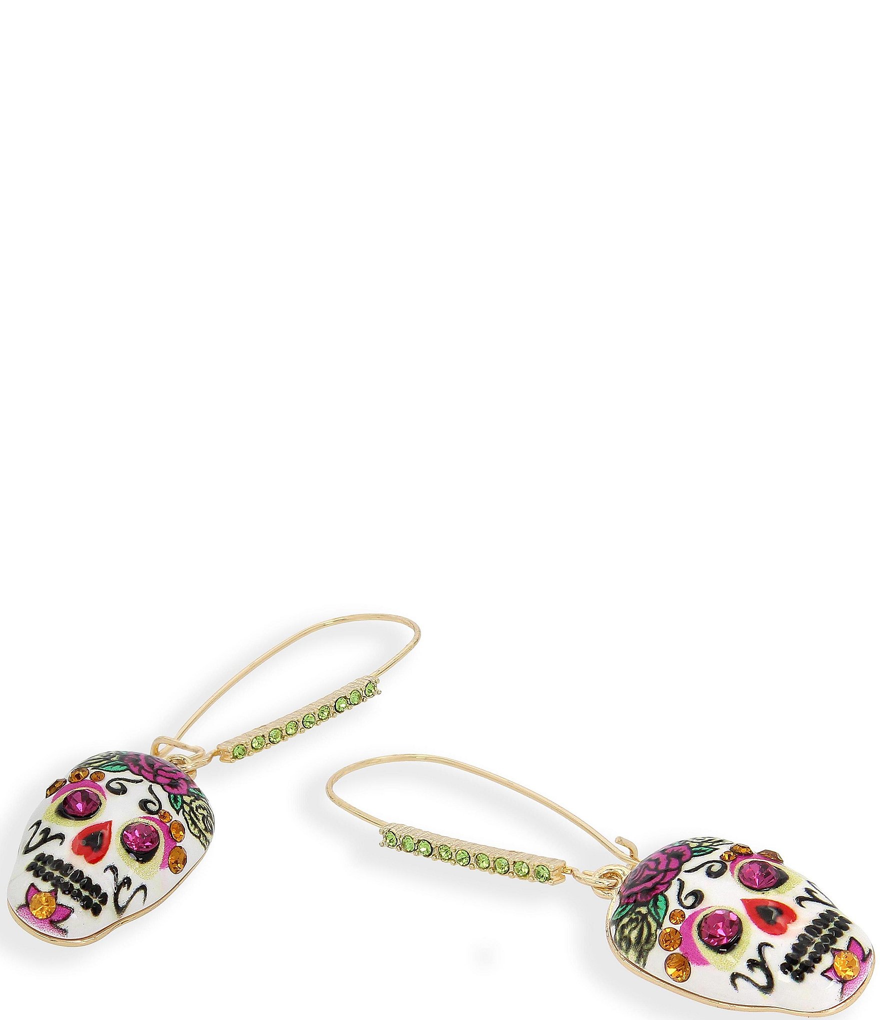 Betsey Johnson Sugar Crystal Skull Dangle Drop Earrings