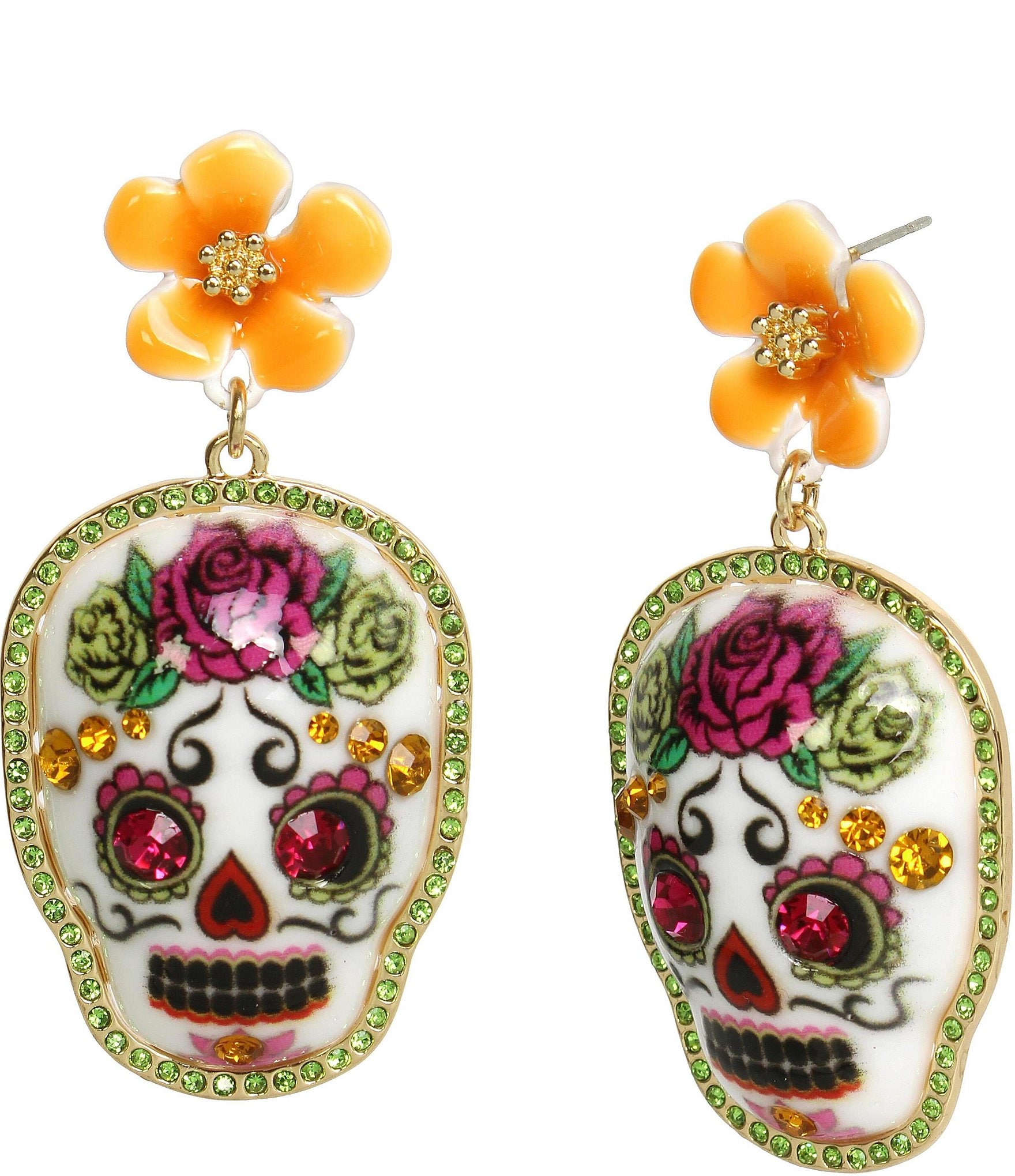 Betsey Johnson Sugar Crystal Skull Drop Earrings