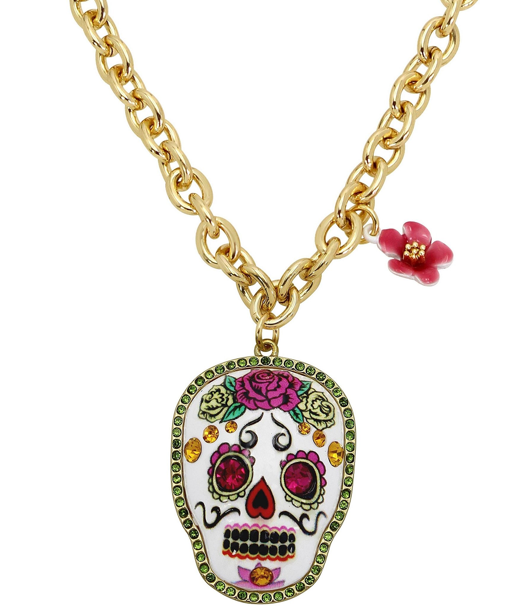 Betsey Johnson Sugar Crystal Skull Short Pendant Necklace