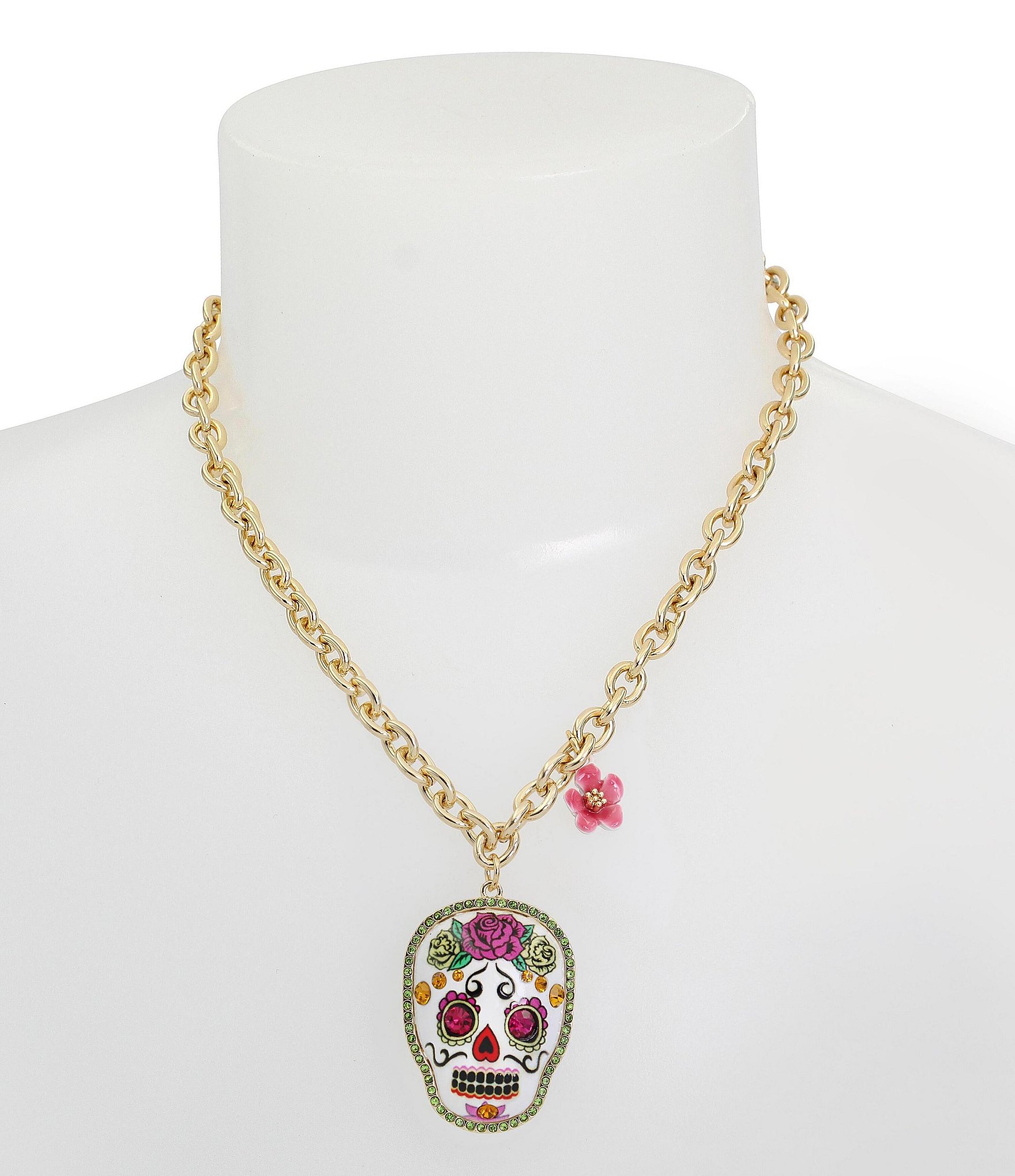 Betsey Johnson Sugar Crystal Skull Short Pendant Necklace