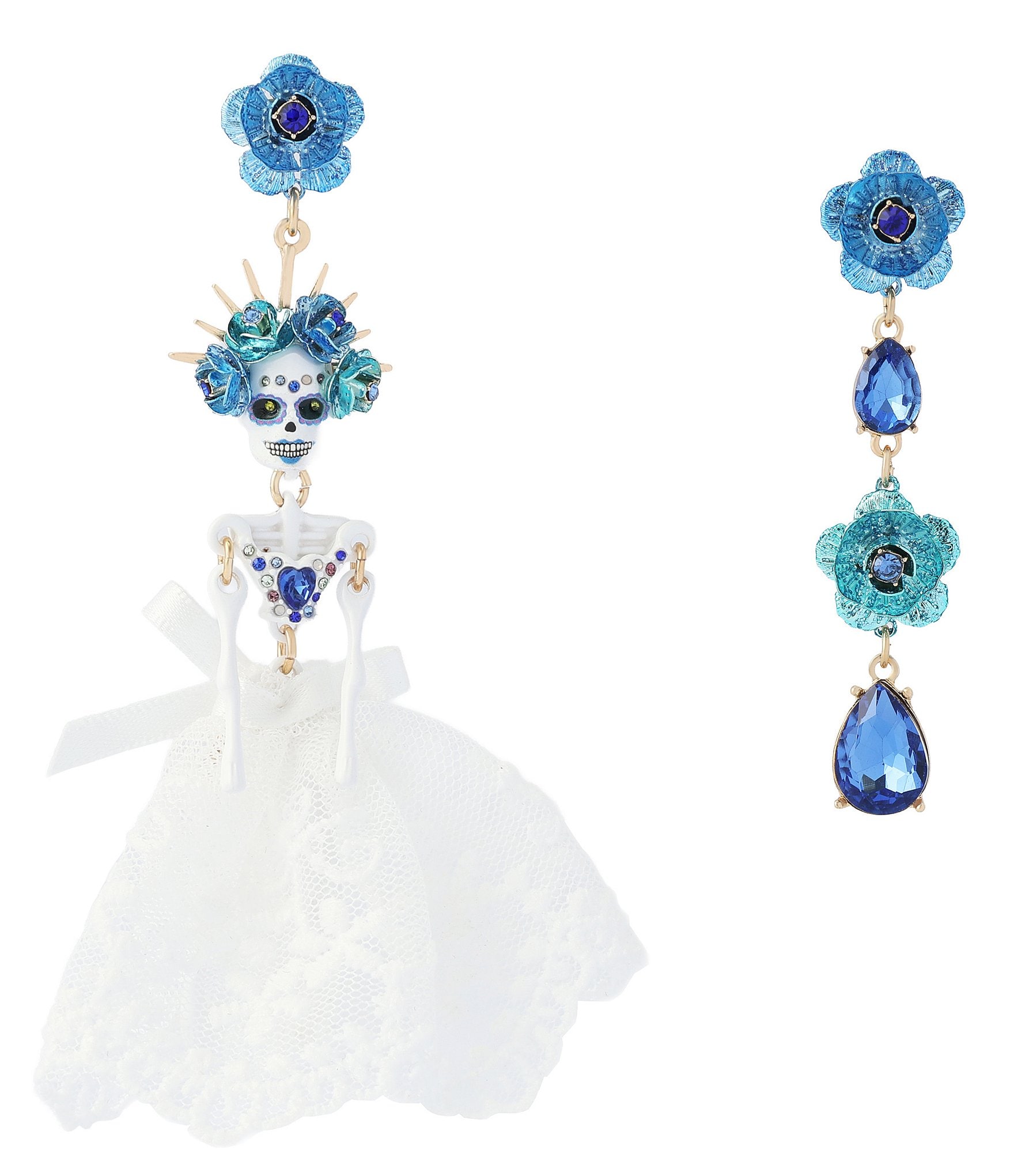 Betsey Johnson Sugar Skull Bride Statement Drop Earrings