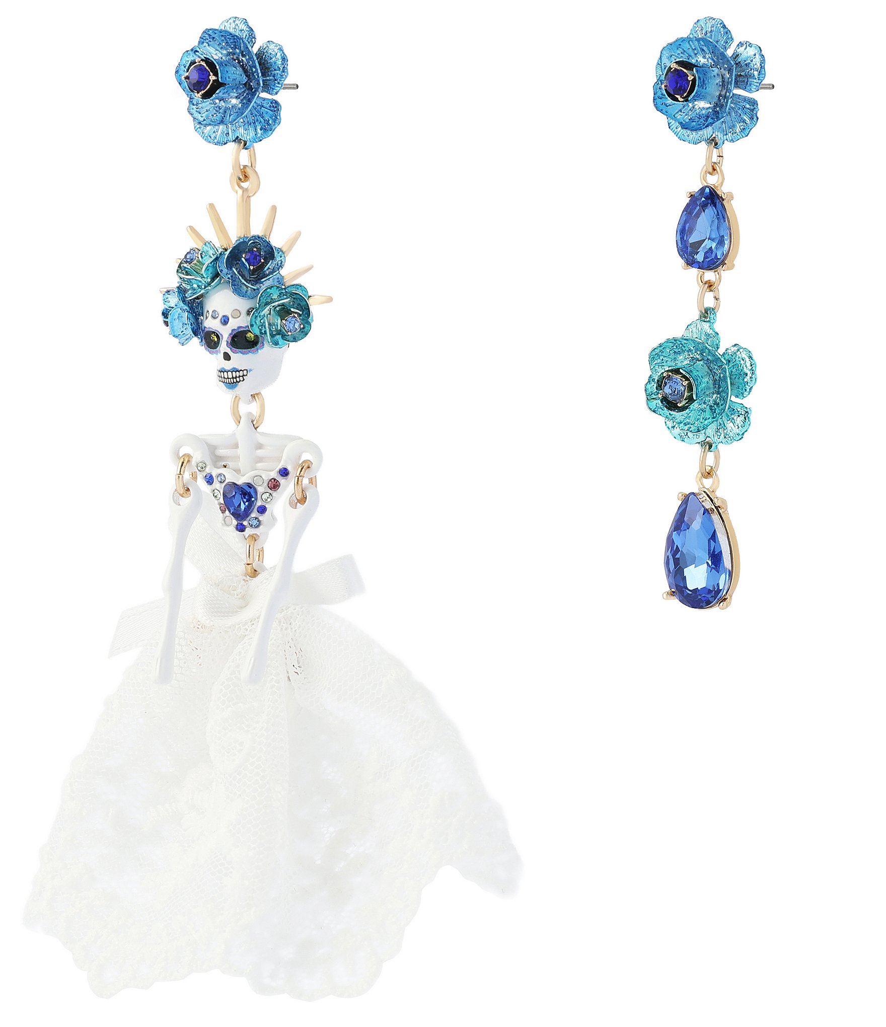 Betsey Johnson Sugar Skull Bride Statement Drop Earrings