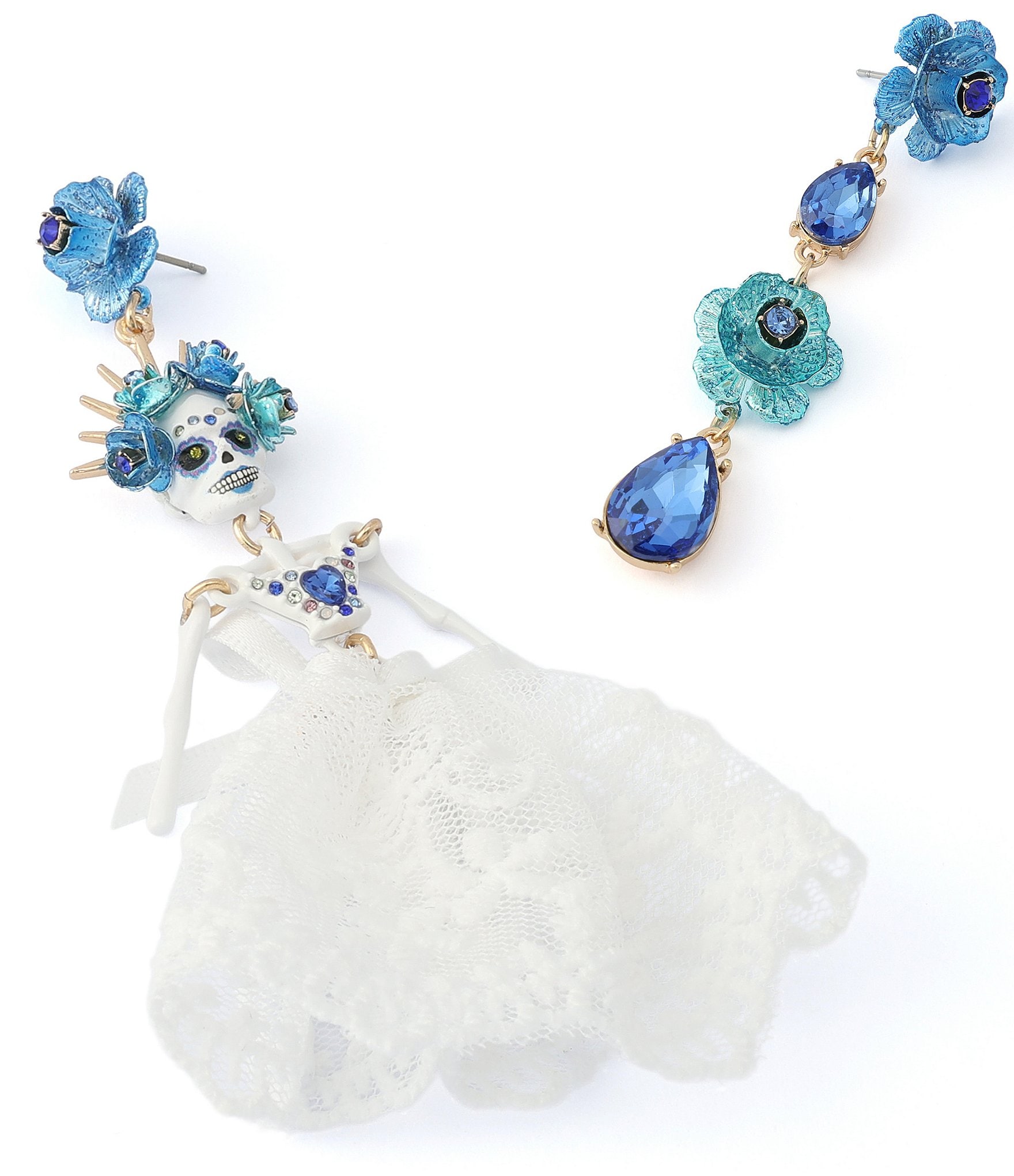 Betsey Johnson Sugar Skull Bride Statement Drop Earrings