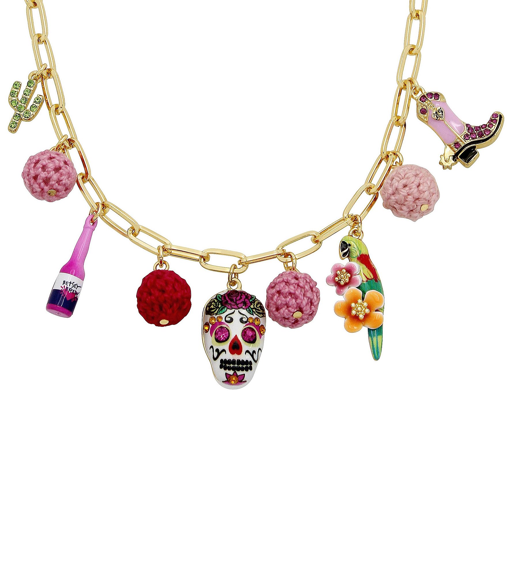 Betsey Johnson Sugar Skull Charm Bib Collar Necklace