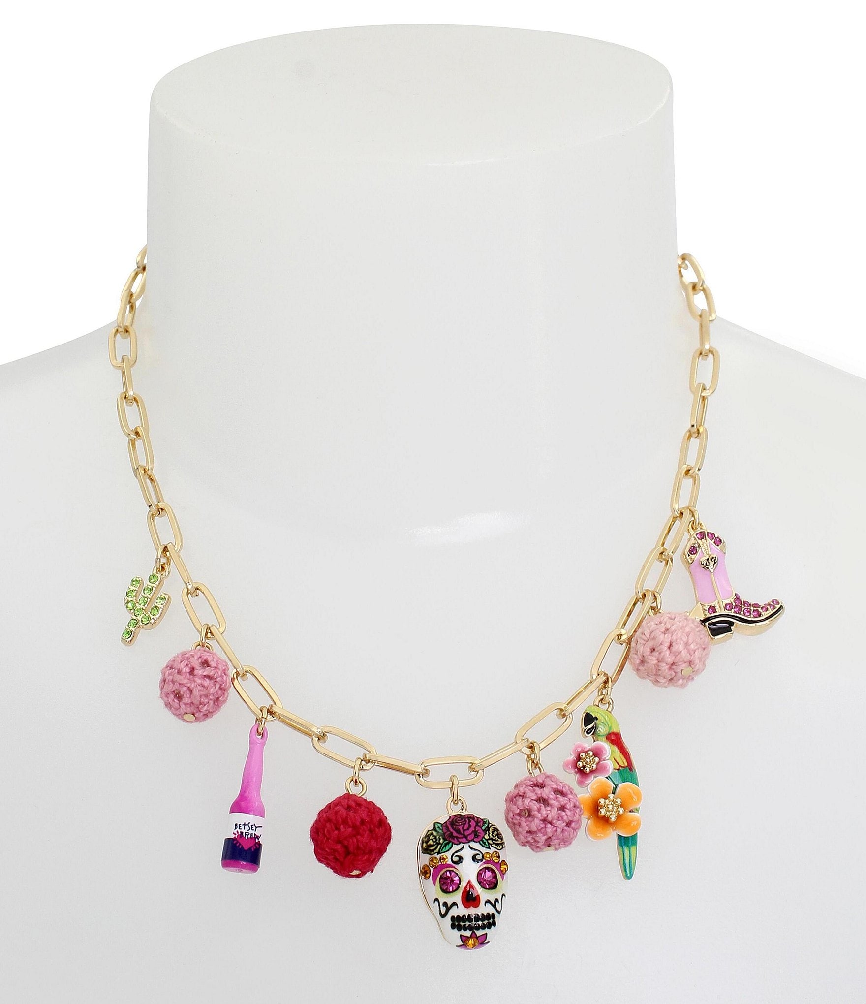 Betsey Johnson Sugar Skull Charm Bib Collar Necklace