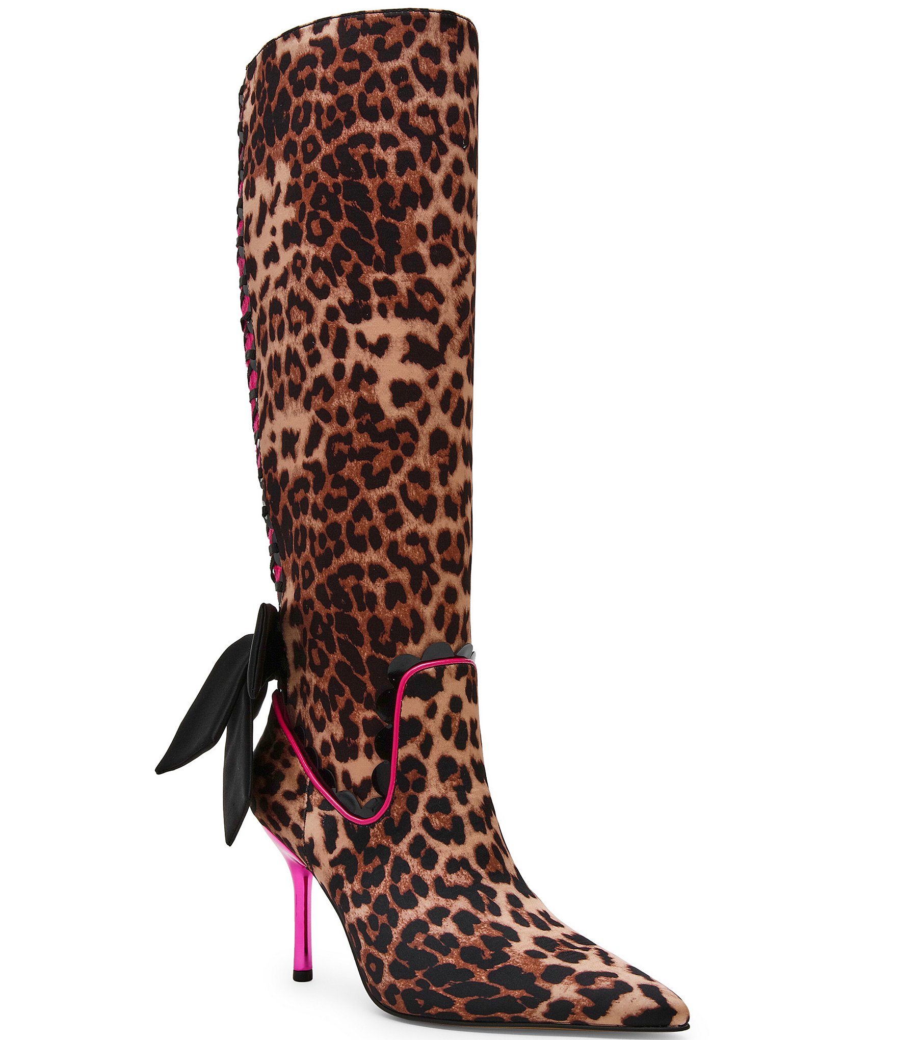Betsey Johnson Vespar Leopard Print Oversized Bow Tall Boots