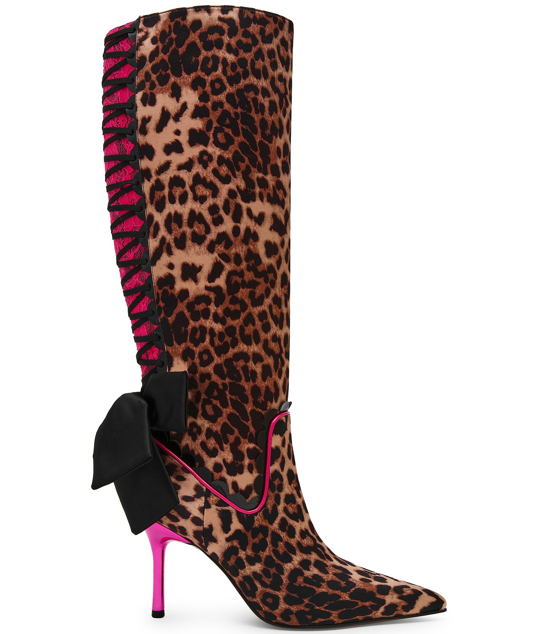 Betsey Johnson Vespar Leopard Print Oversized Bow Tall Boots