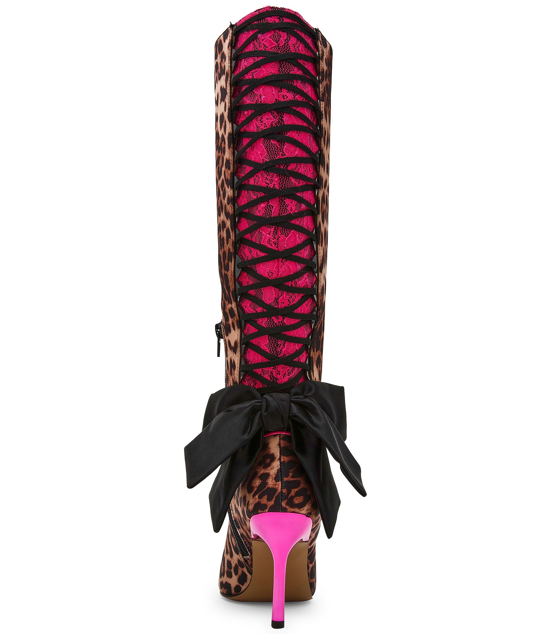 Betsey Johnson Vespar Leopard Print Oversized Bow Tall Boots