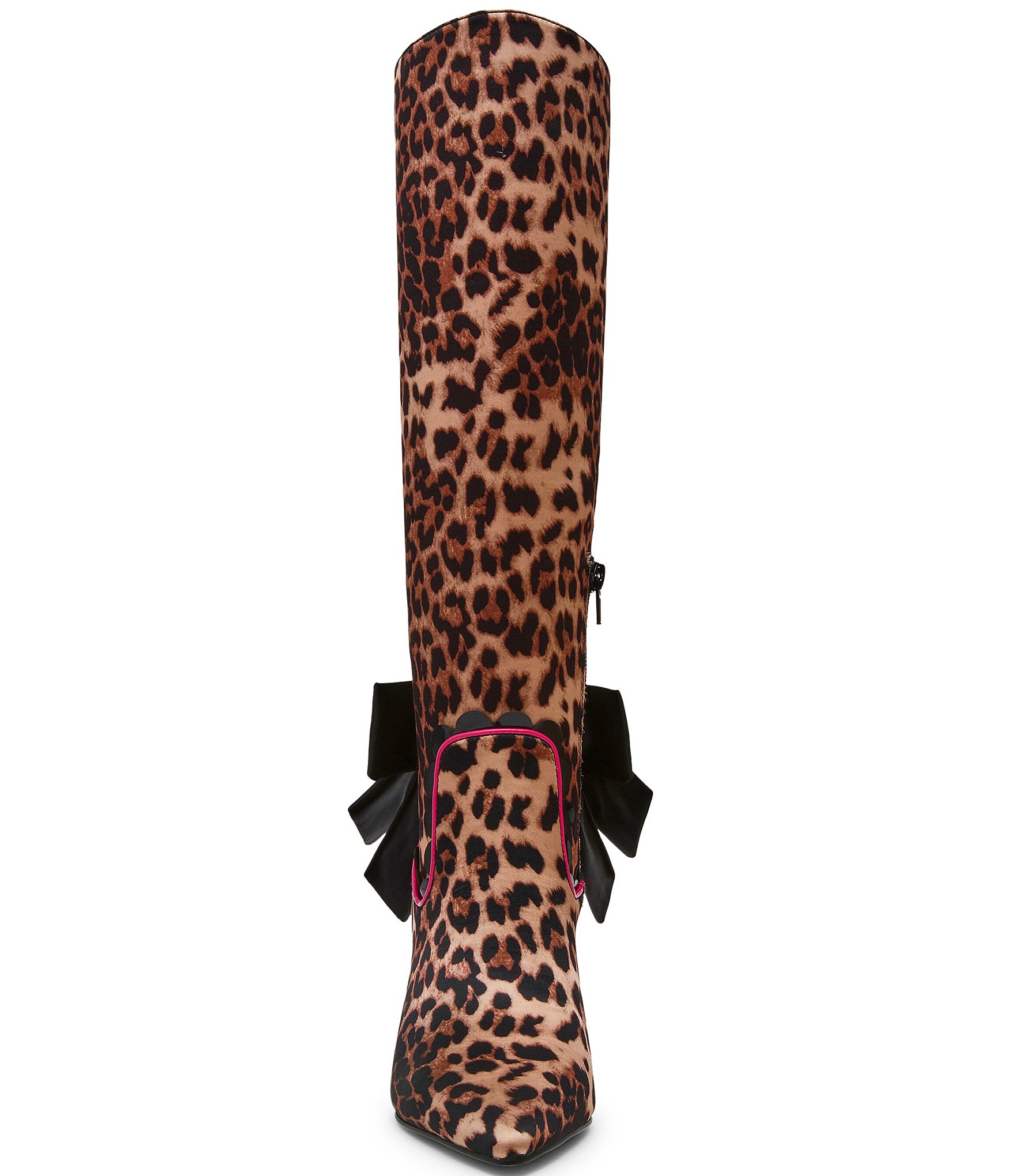 Betsey Johnson Vespar Leopard Print Oversized Bow Tall Boots