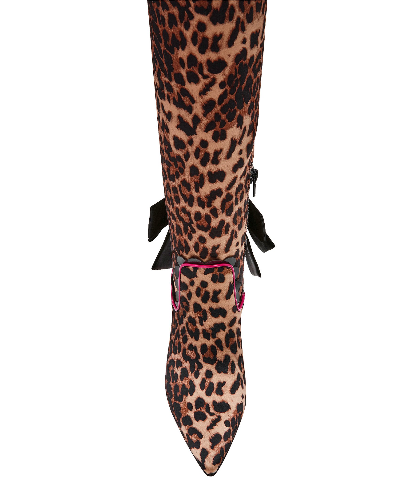 Betsey Johnson Vespar Leopard Print Oversized Bow Tall Boots