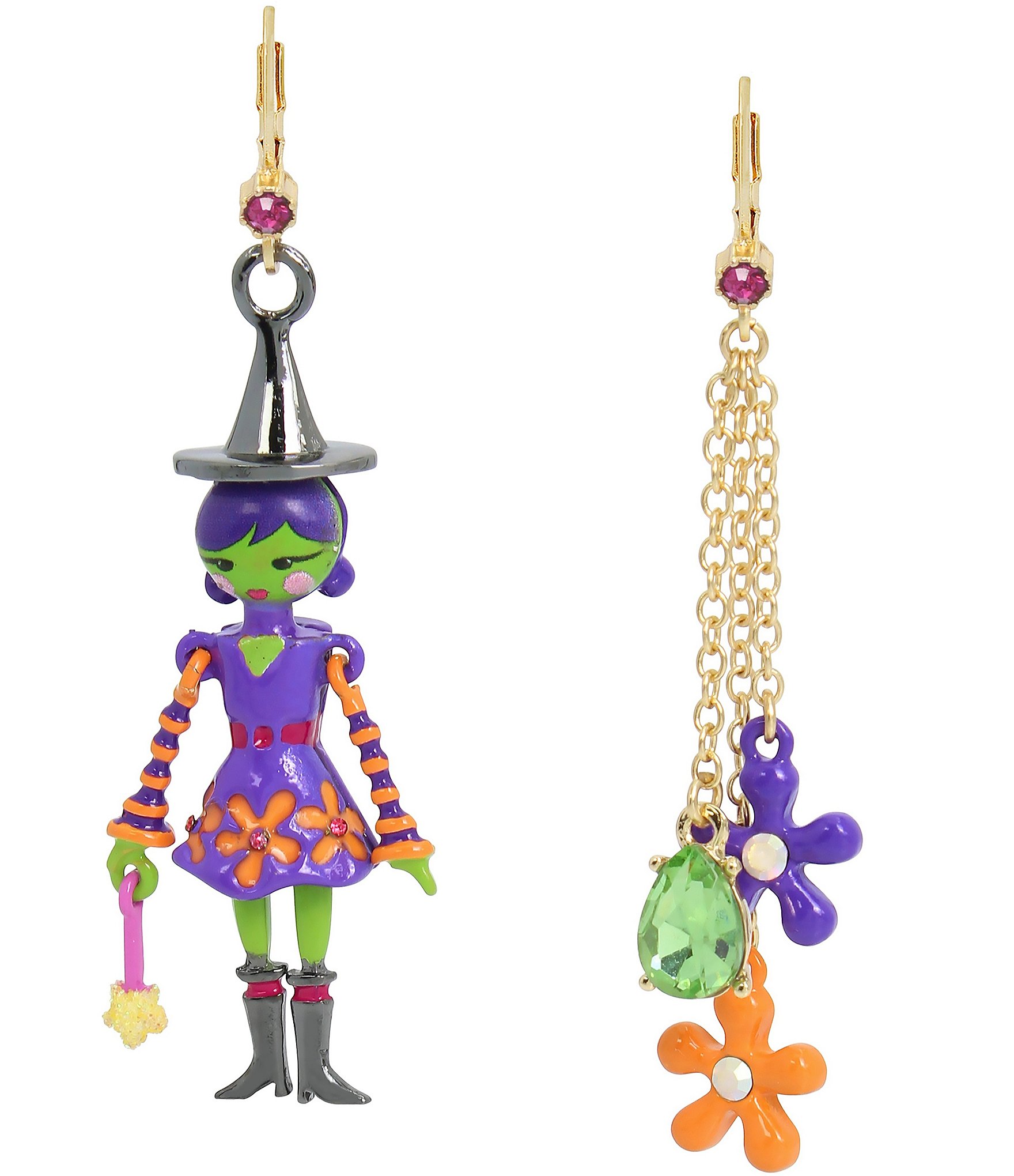 Betsey Johnson Witch Mismatch Chain Statement Drop Earrings