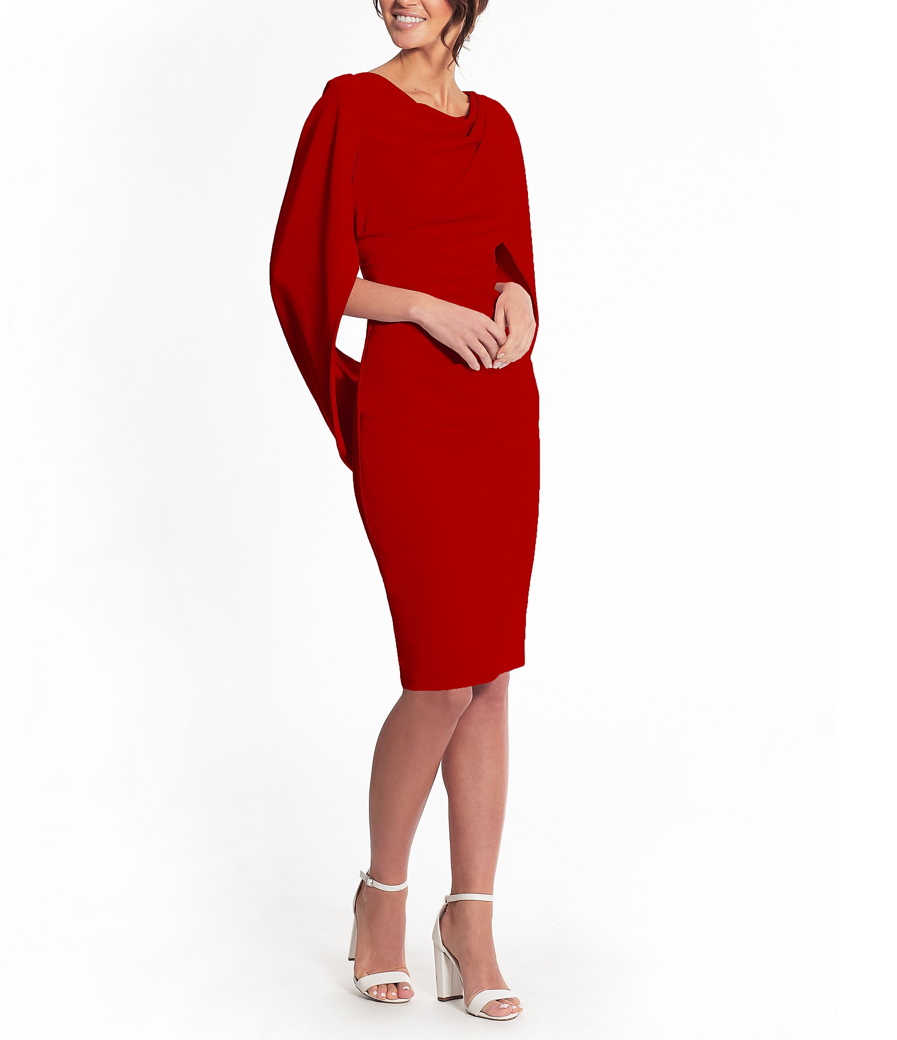 Betsy & Adam Drape Back Detail 3/4 Sleeve Ruched Front Stretch Sheath Dress