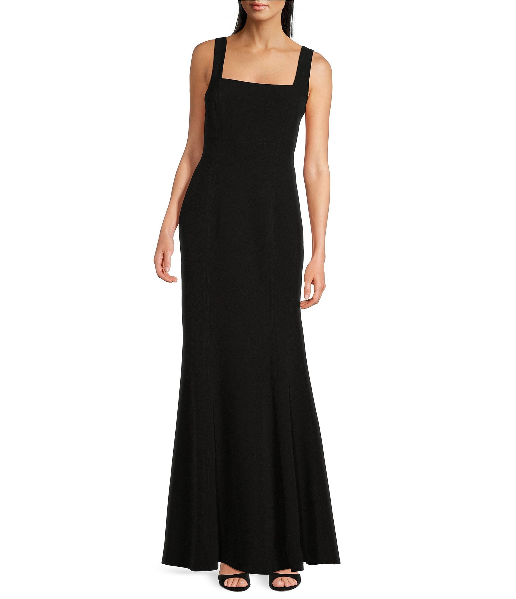 Betsy & Adam Knit Square Neck Sleeveless Mermaid Gown