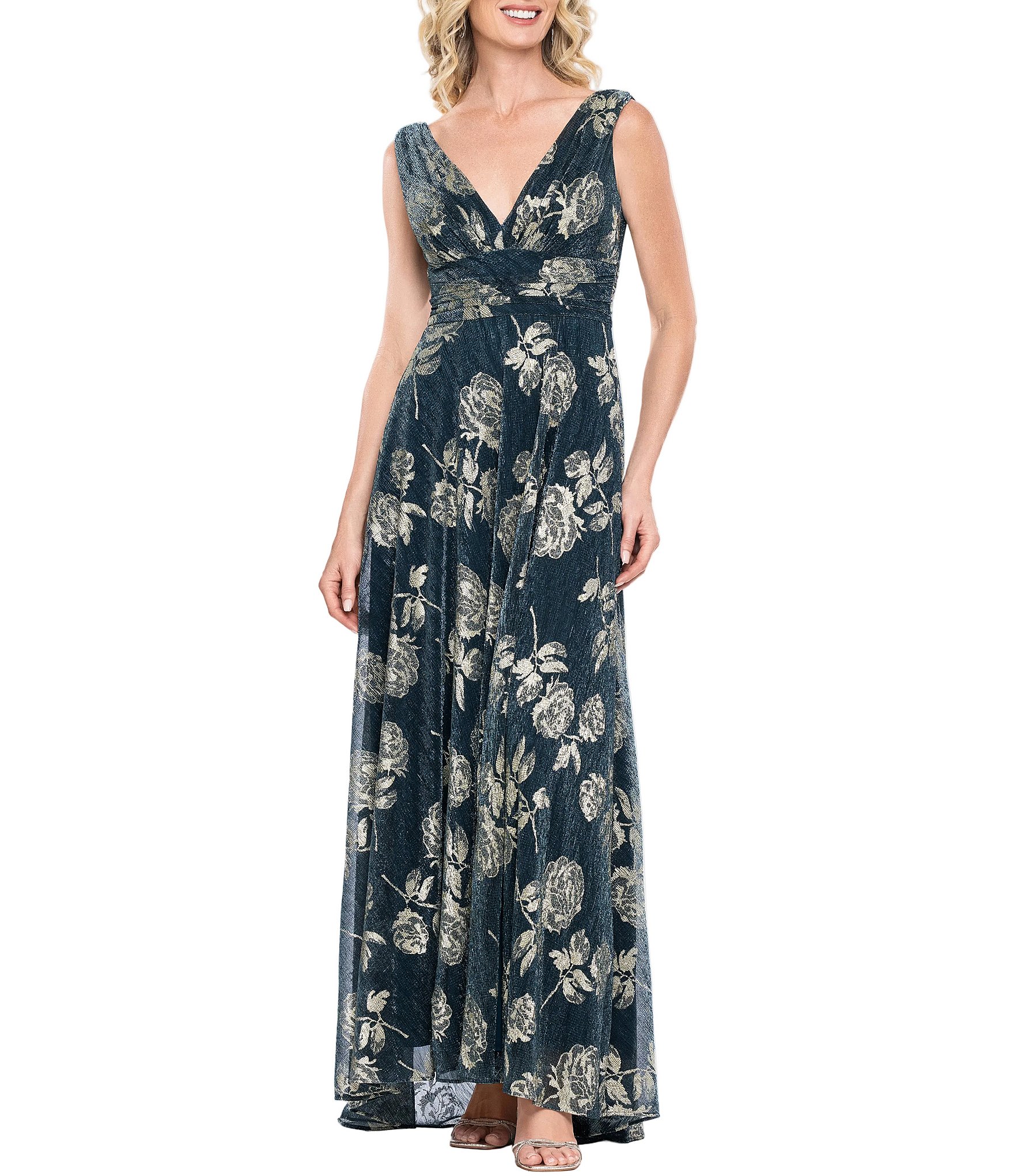 Betsy & Adam Metallic Floral Print Gown