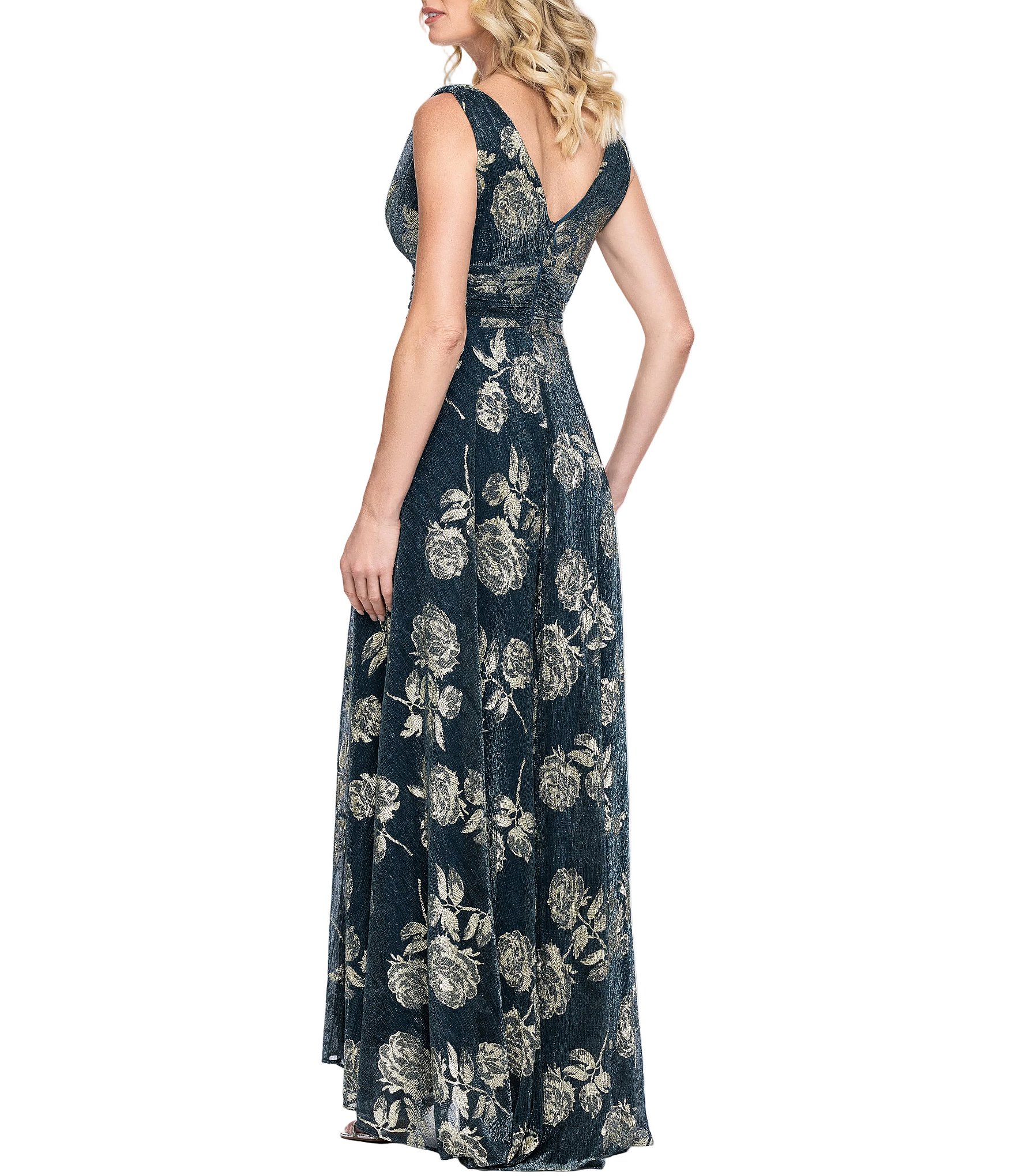 Betsy & Adam Metallic Floral Print Gown