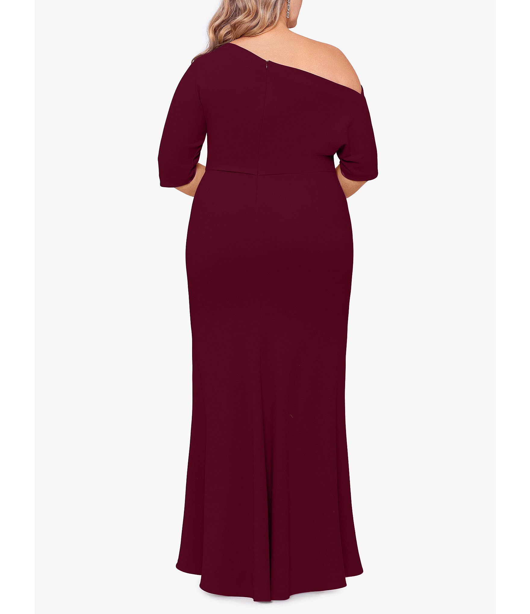 Betsy & Adam Plus Size Asymmetrical Off-the-Shoulder Scuba Crepe Dress