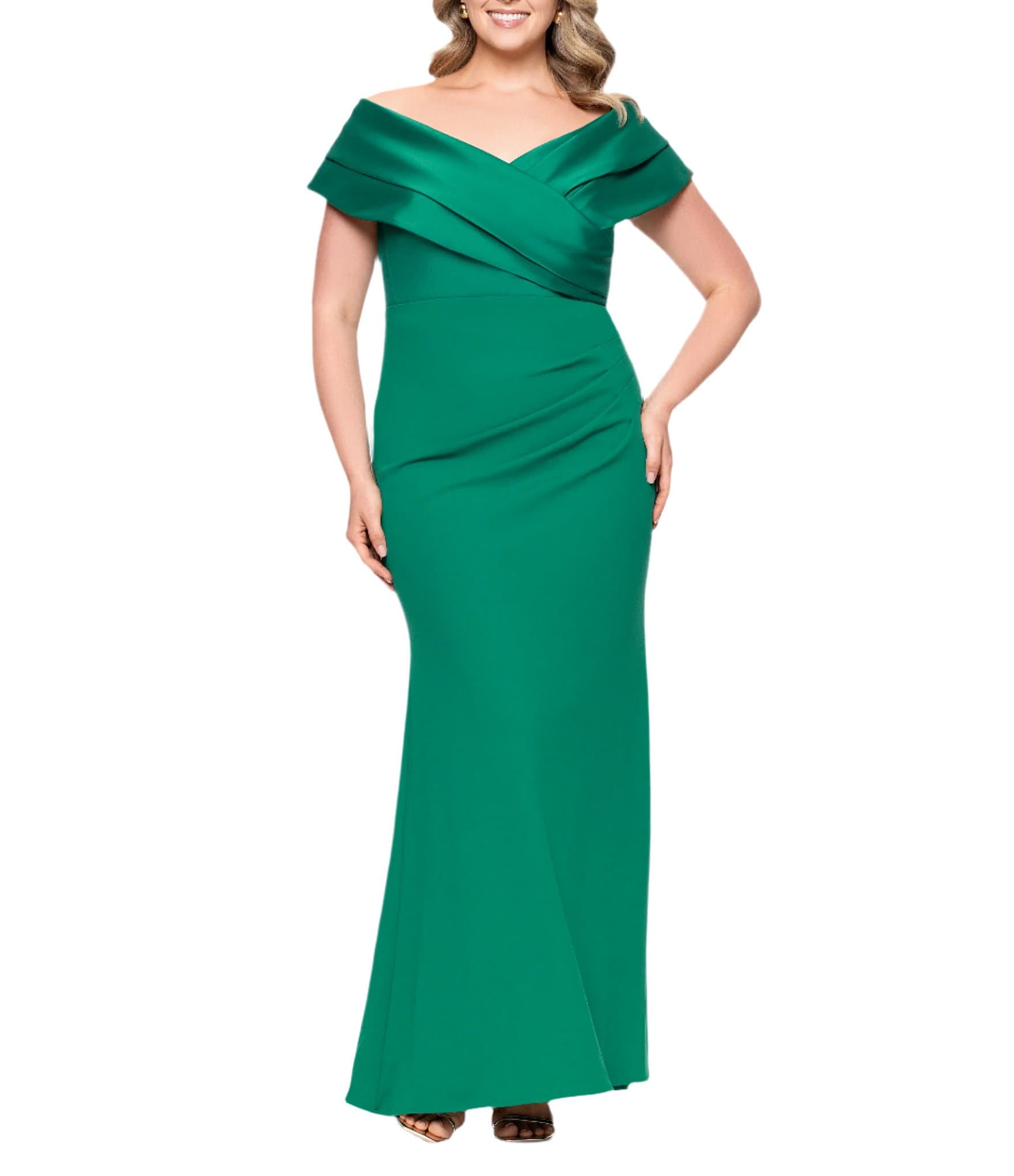 Betsy & Adam Plus Size Off-the-Shoulder Scuba Crepe Dress