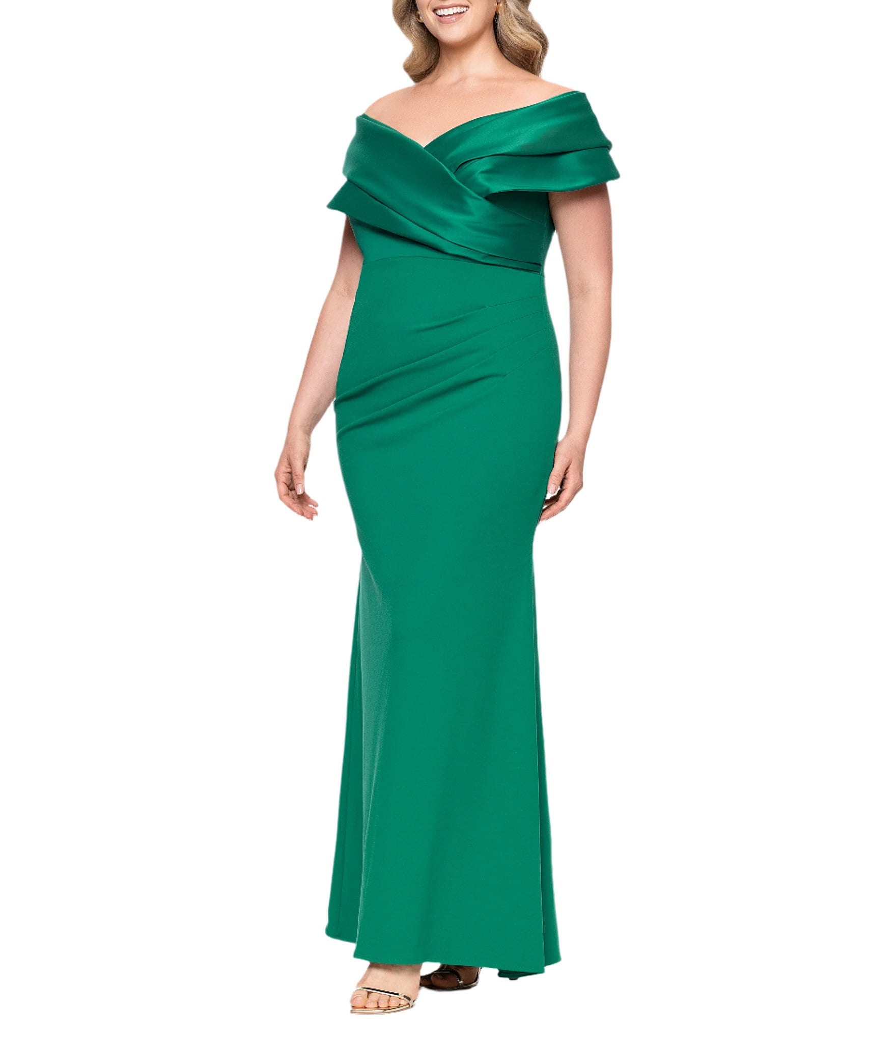 Betsy & Adam Plus Size Off-the-Shoulder Scuba Crepe Dress