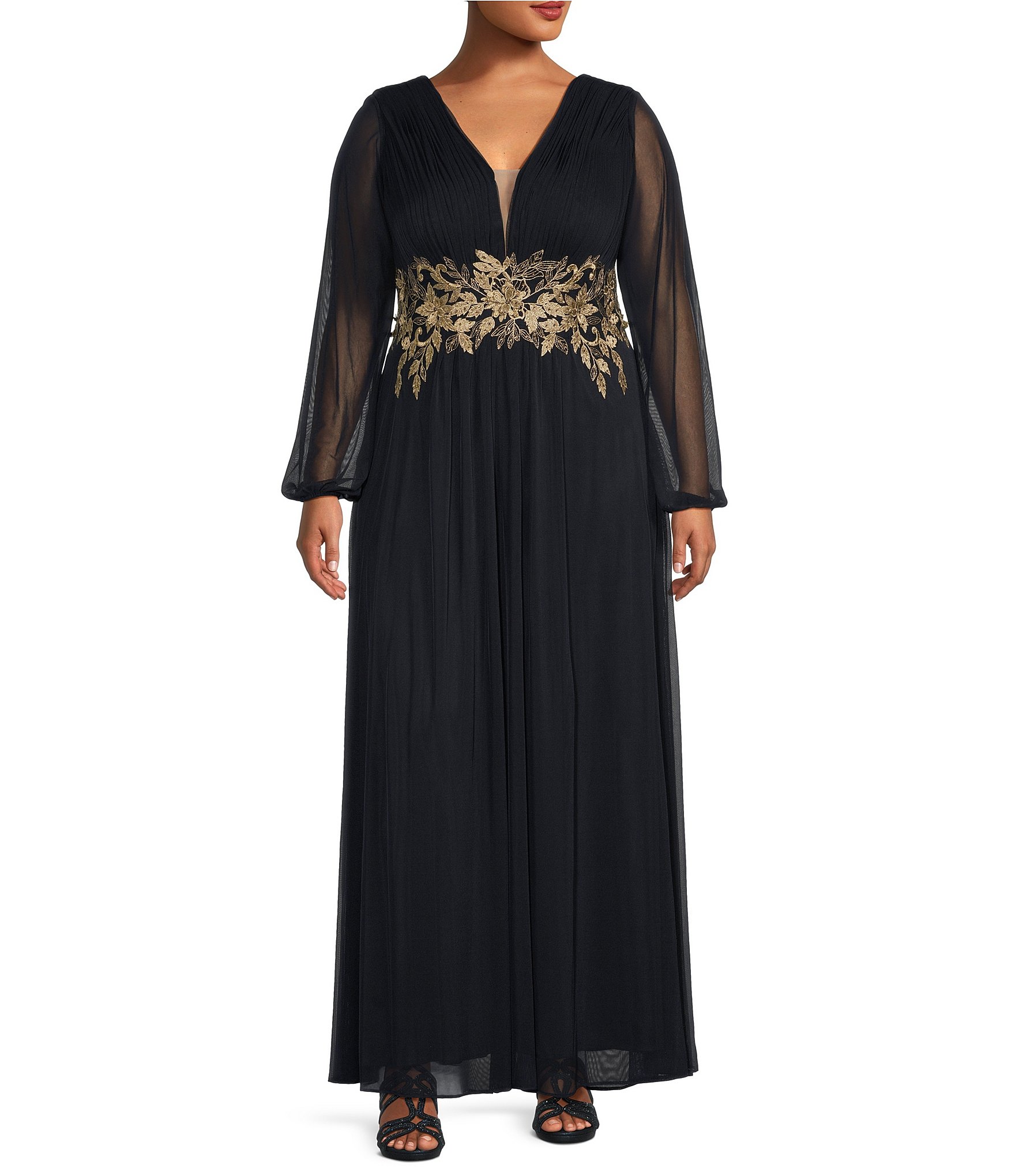 Betsy & Adam Plus Size Power Mesh Plunge V-Neck Long Sleeve Betsy & Adam Plus Size Power Mesh Plunge V-Neck Long Sleeve