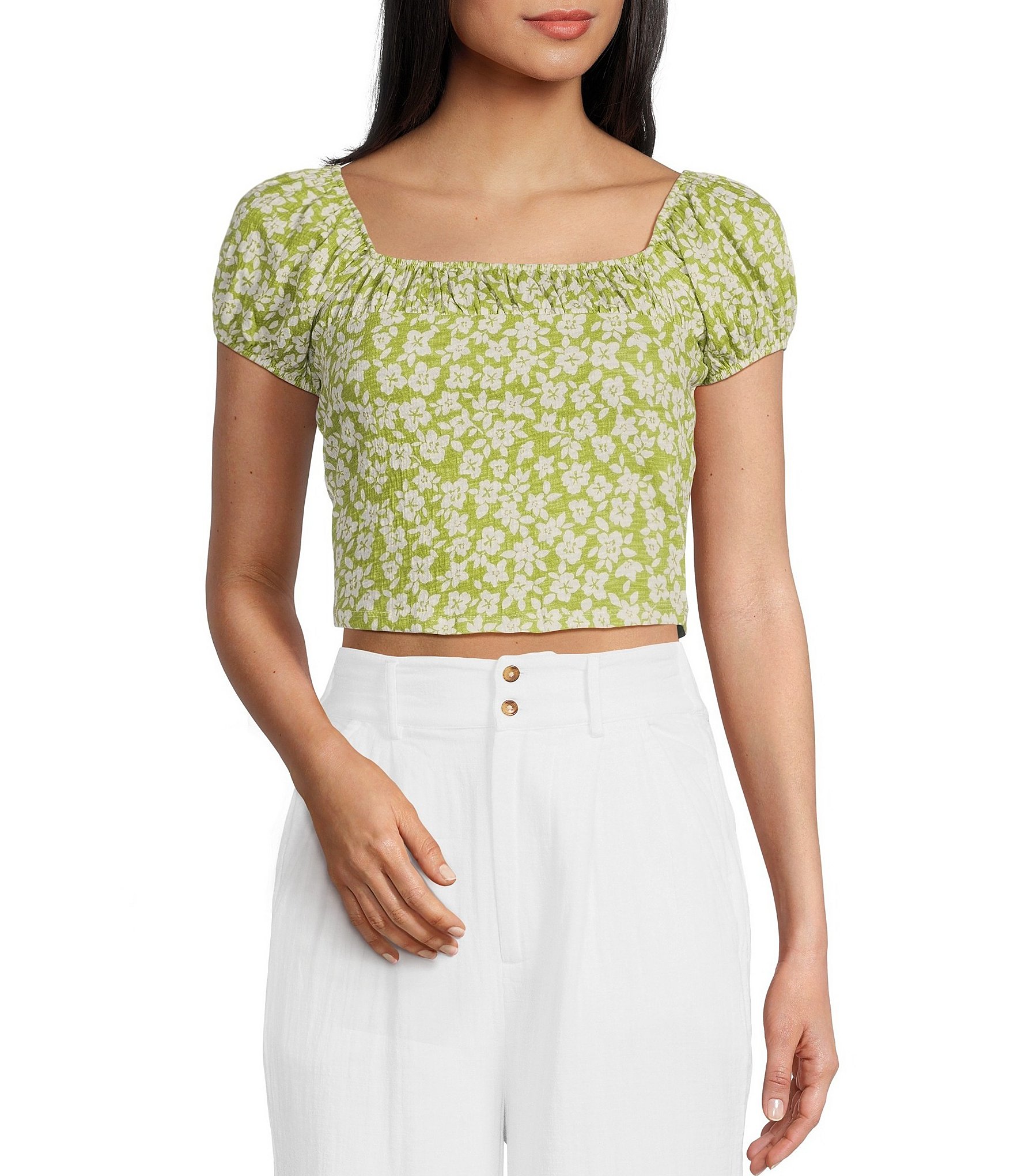 Billabong Flirt On Puff Sleeve Ditsy Floral Print Crop Top Dillards