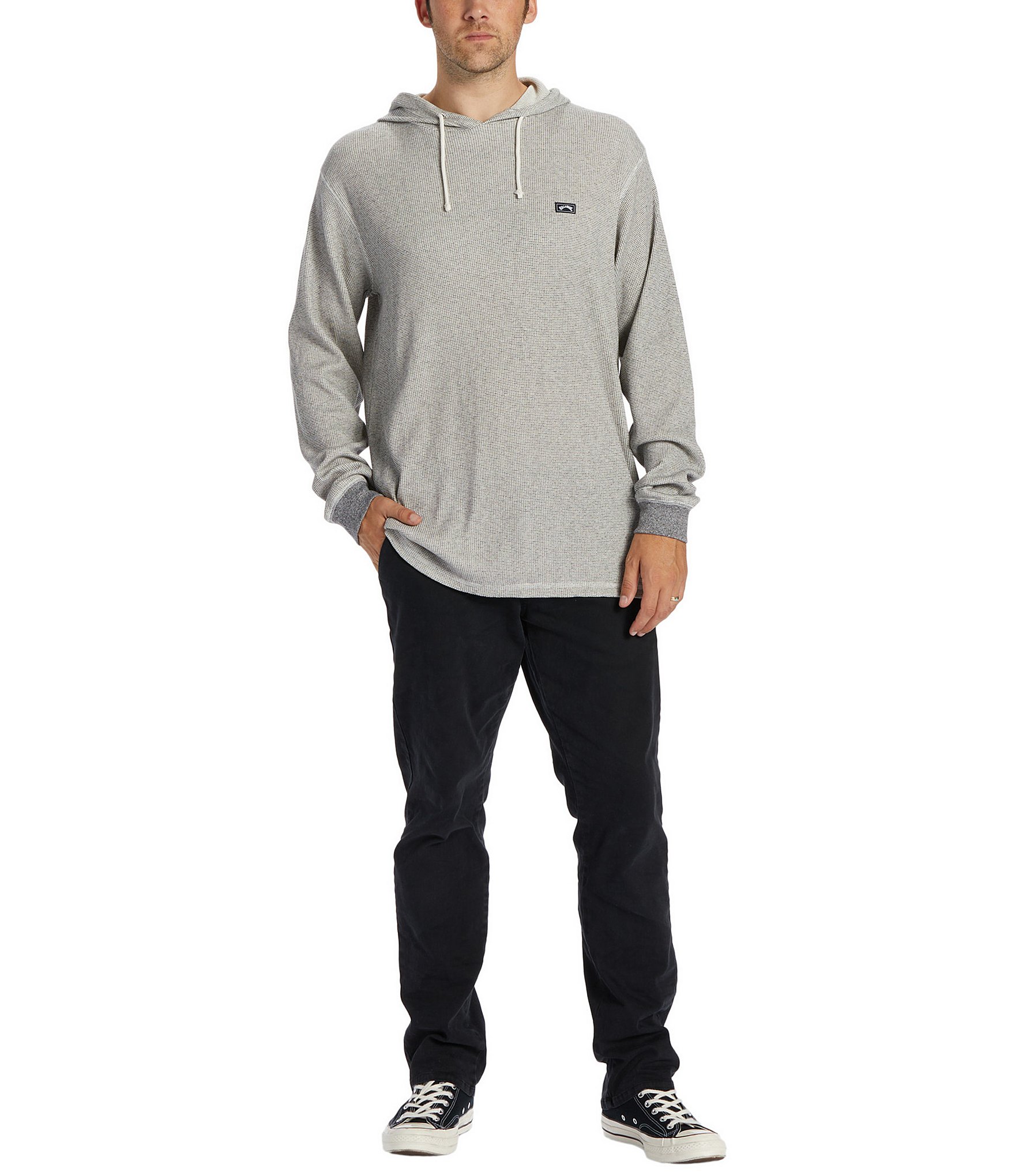 Billabong Keystone Long Sleeve Two-Tone Waffle-Knit Thermal Pullover Hoodie