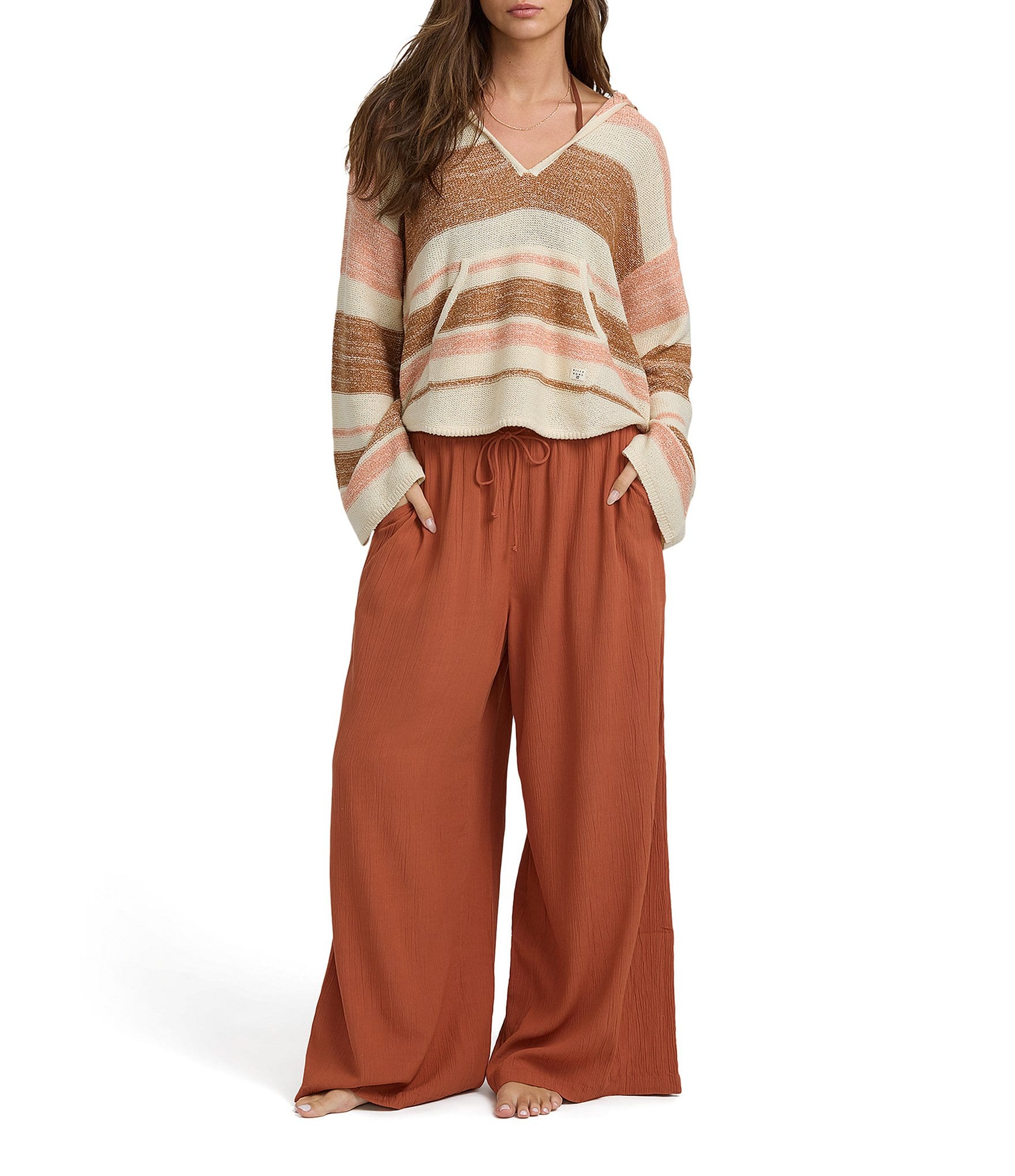 Billabong Long Sleeve Baja Beach Striped Pullover Sweater