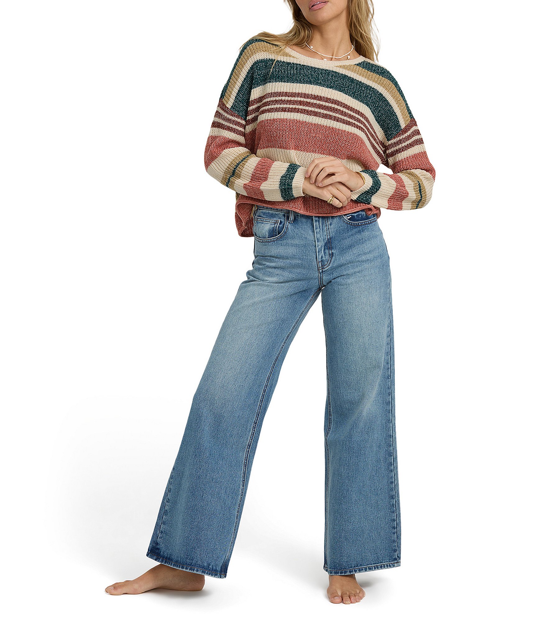 Billabong Long Sleeve Striped Pullover Sweater