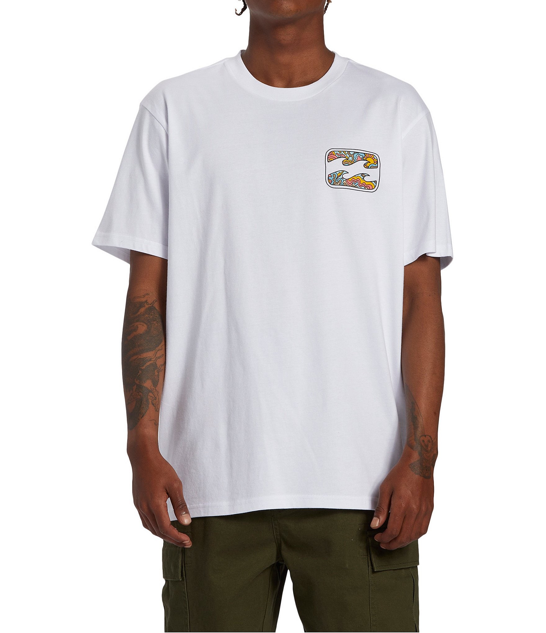 Billabong Short Sleeve Crayon Wave T-Shirt, Mens, L, White