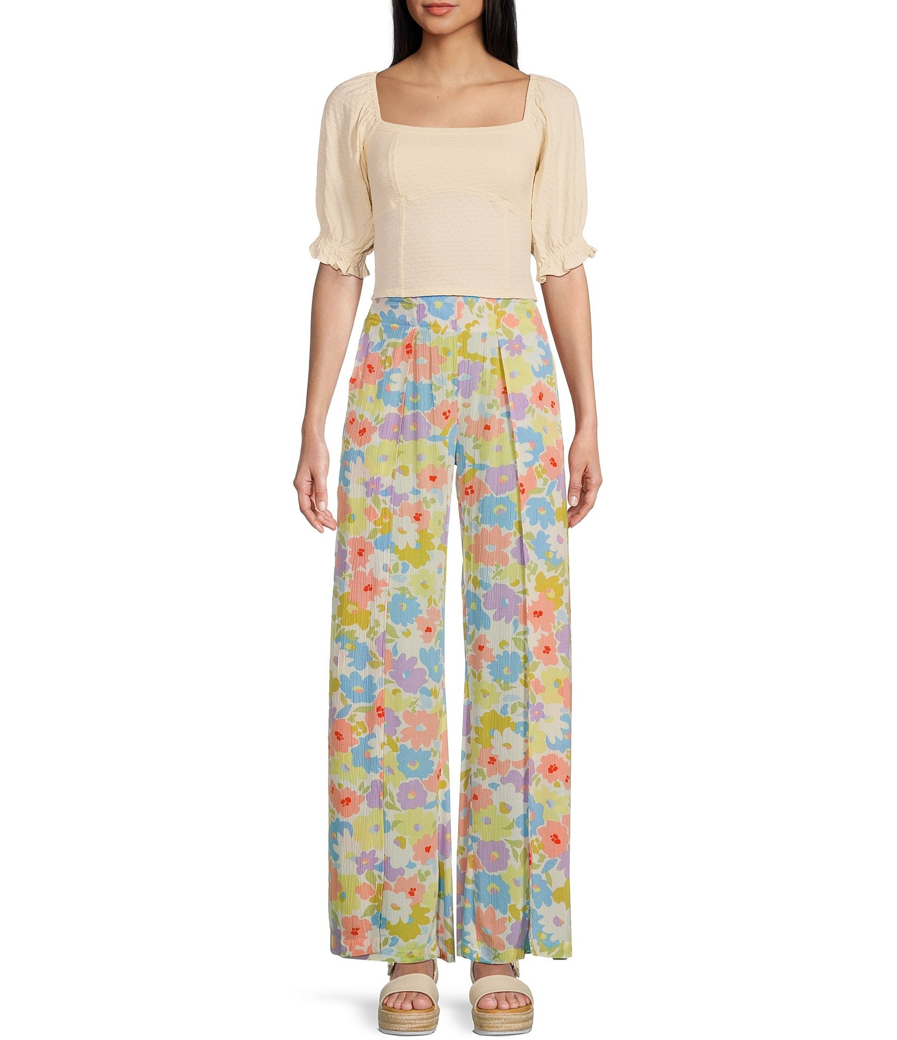 Billabong Split Spirit High Rise Floral Print Wide Leg Pants