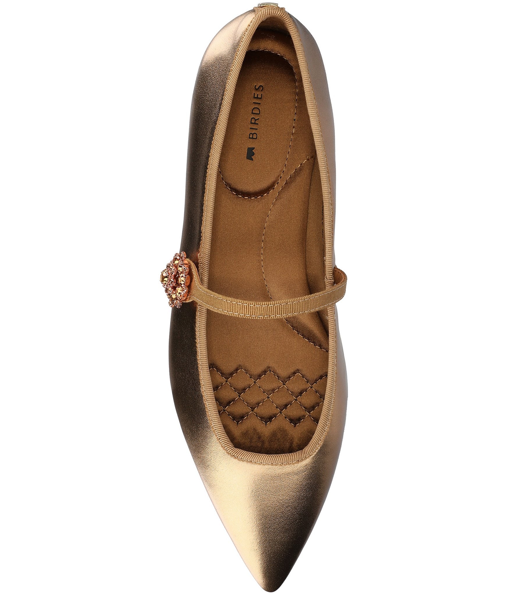 Birdies The Goldfinch 15 Mary Jane Metallic Leather Pointed Toe Flats