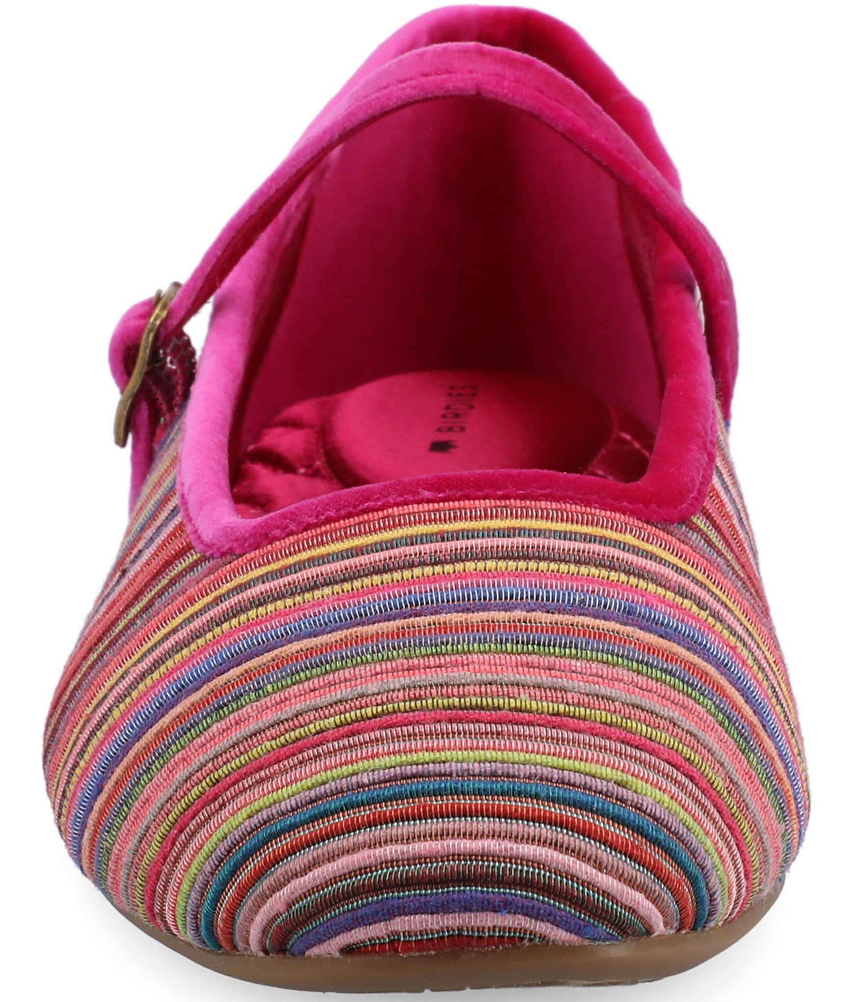 Birdies The Hummingbird Mary Jane Striped Grosgrain Ballerina Flats