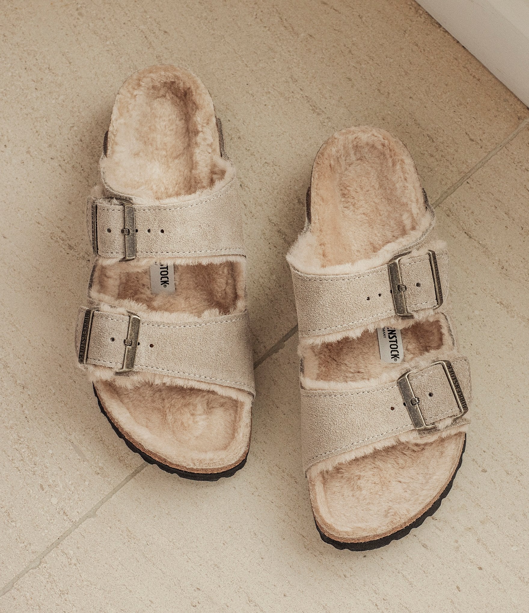 Birkenstock Men's Arizona Suede Shearling Slide Sandals