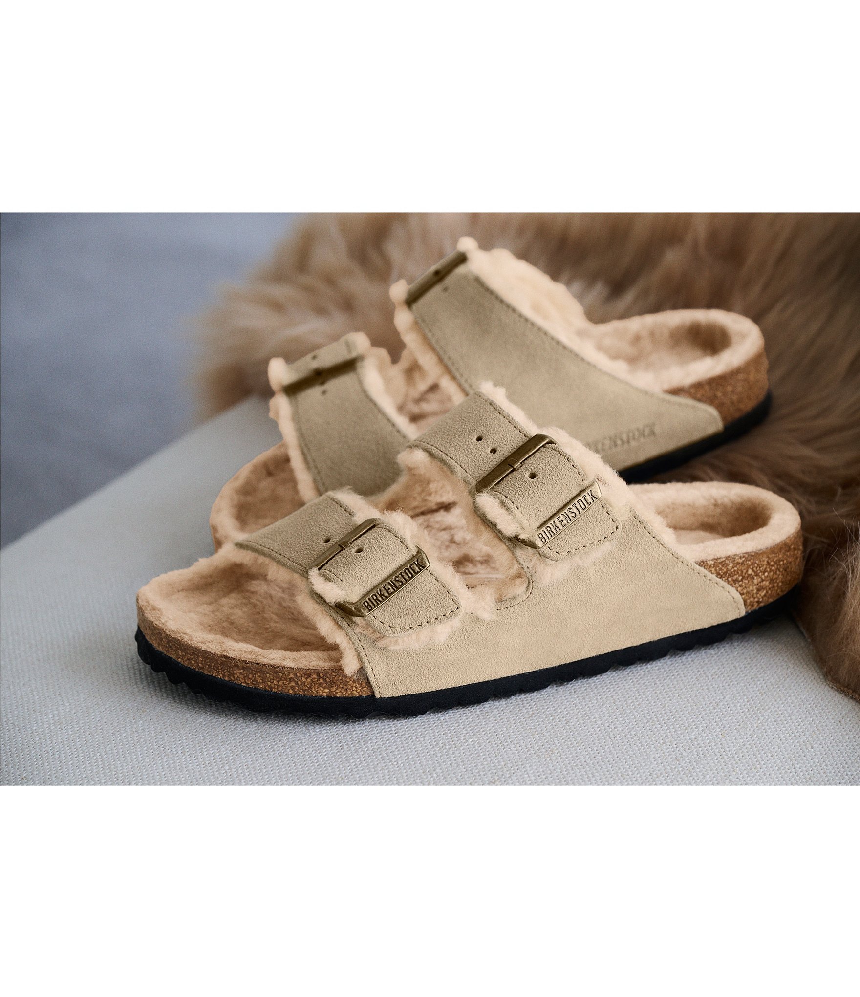 Birkenstock Women's Arizona Suede Shearling Slide Sandals