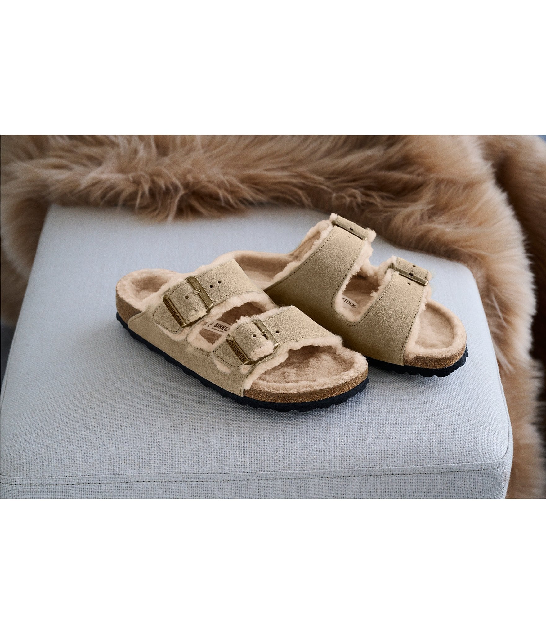 Birkenstock Women's Arizona Suede Shearling Slide Sandals