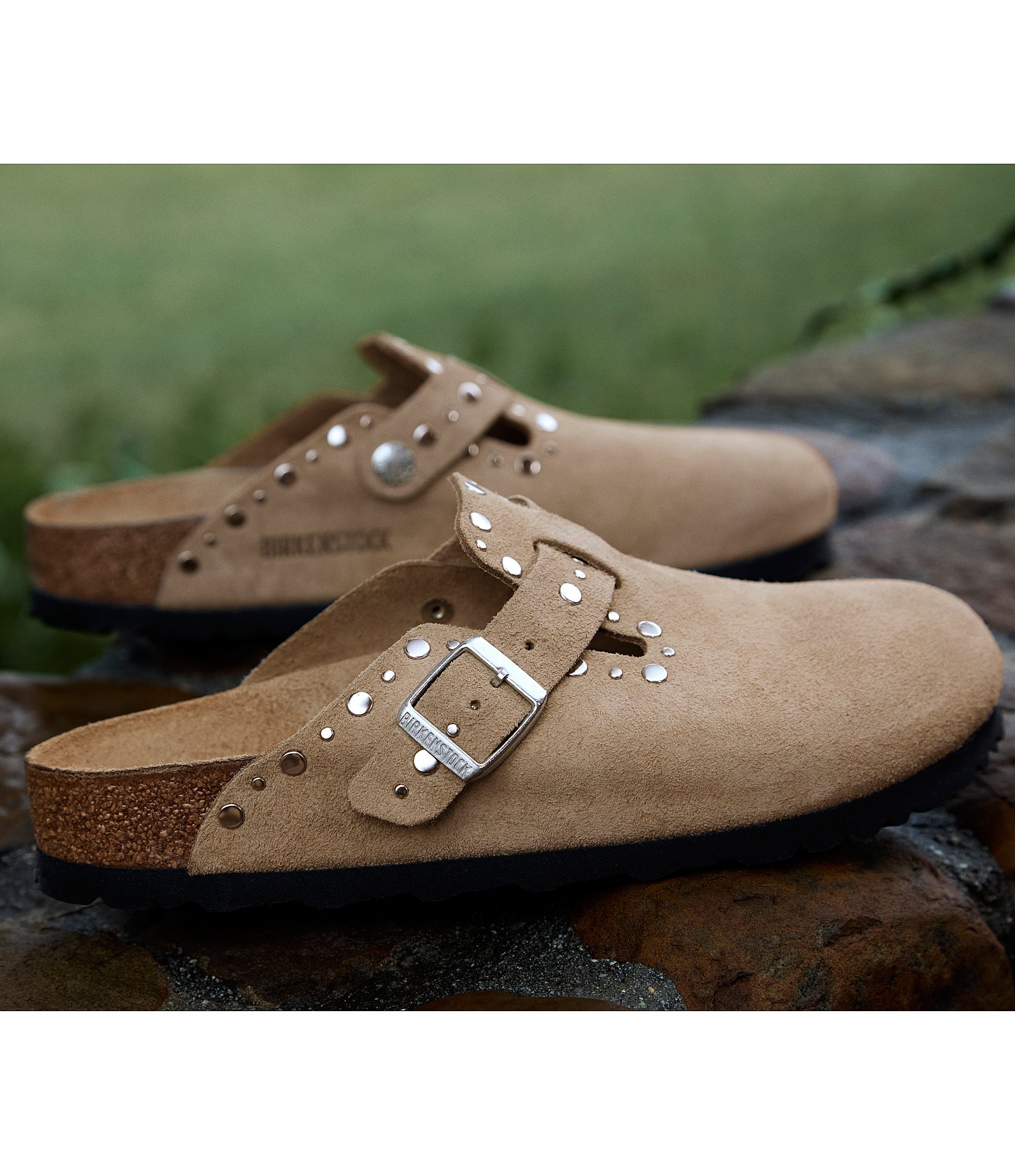 Birkenstock Women's Boston Suede Rivet Studded Clogs