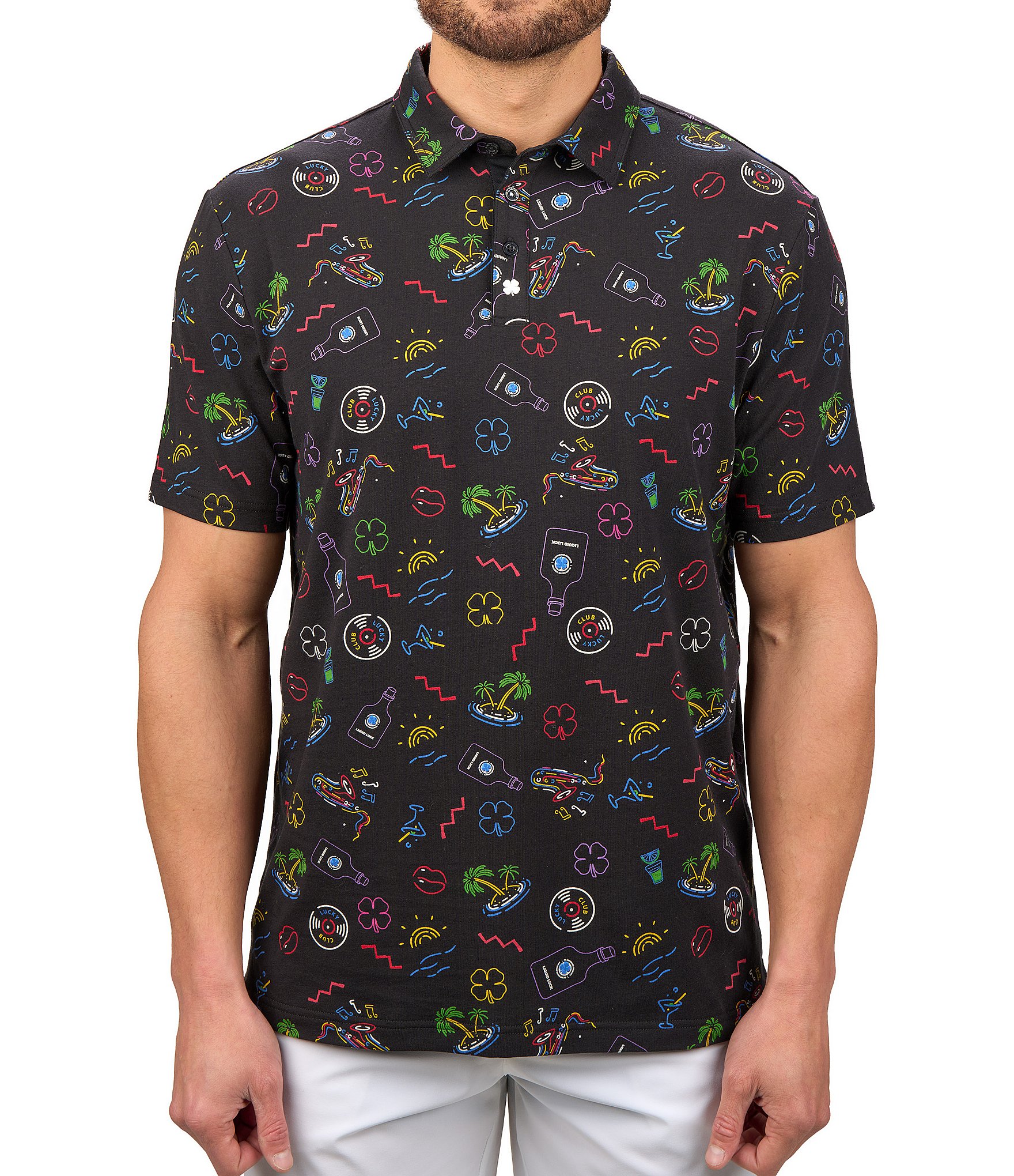 BLACK CLOVER Good Vibes Short Sleeve Printed Polo Shirt