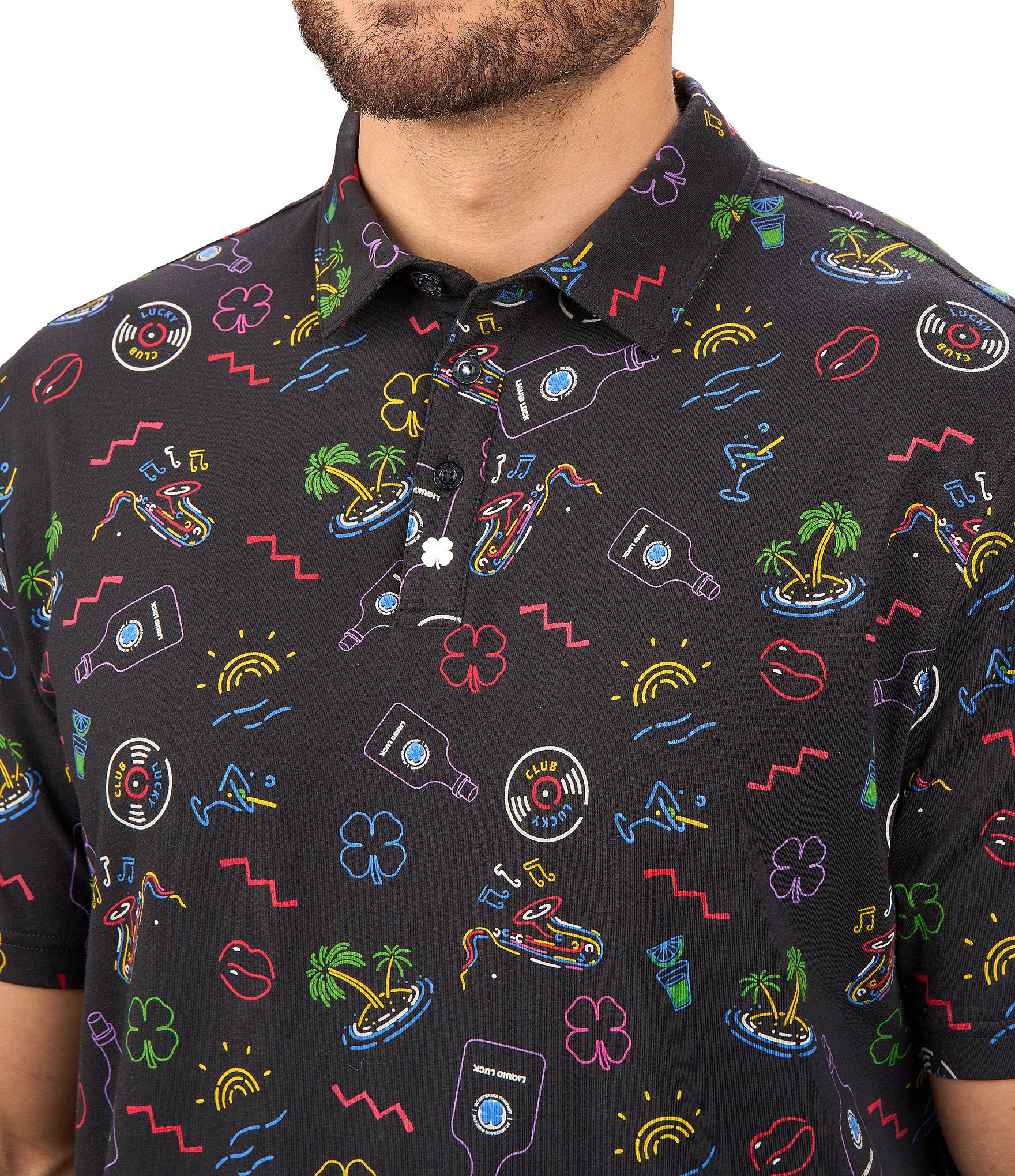 BLACK CLOVER Good Vibes Short Sleeve Printed Polo Shirt