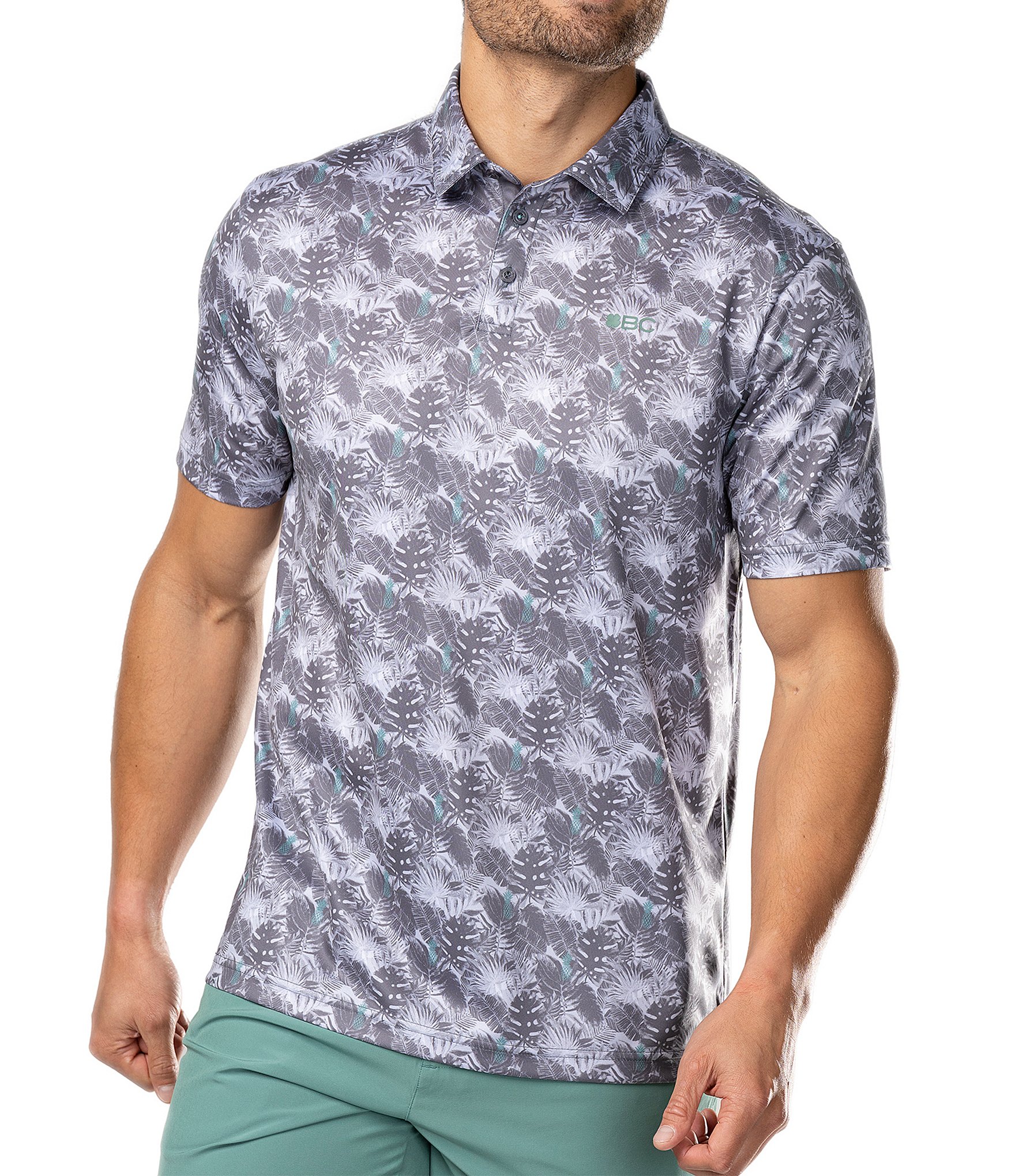 Black Clover Knit Short Sleeve Aloha Printed Polo Shirt | Dillard's