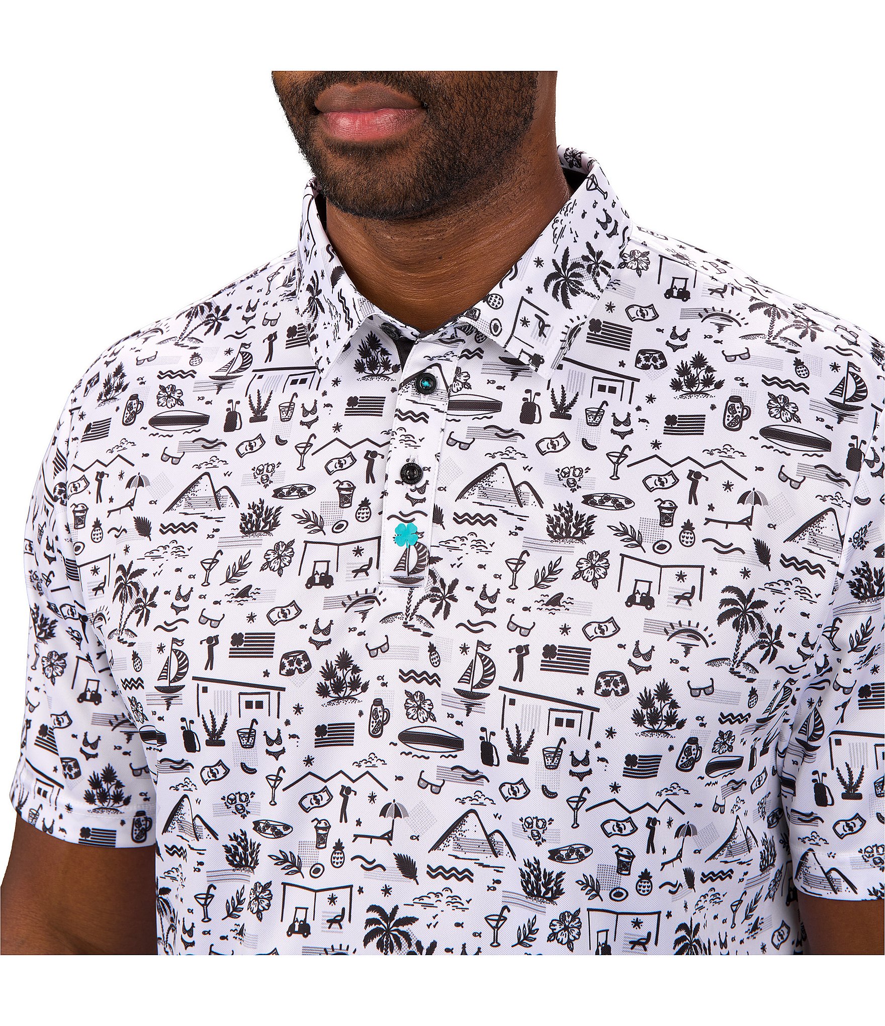 BLACK CLOVER Vacation Nation Short Sleeve Printed Polo Shirt