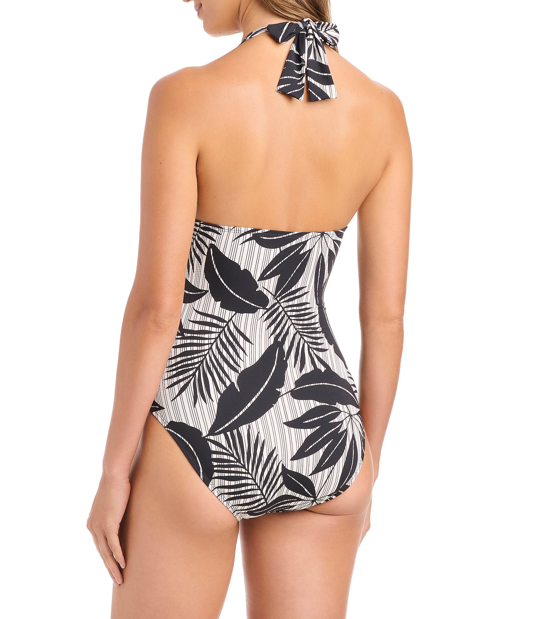 Bleu Rod Beattie Island Time Floral Lattice Front Plunge Halter One Piece Swimsuit