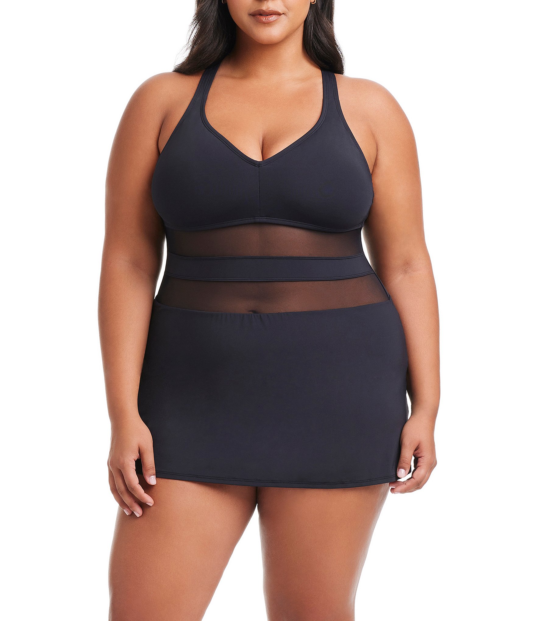 Bleu Rod Beattie Plus Size Don't Mesh With Me Cross-Back Swim Dress