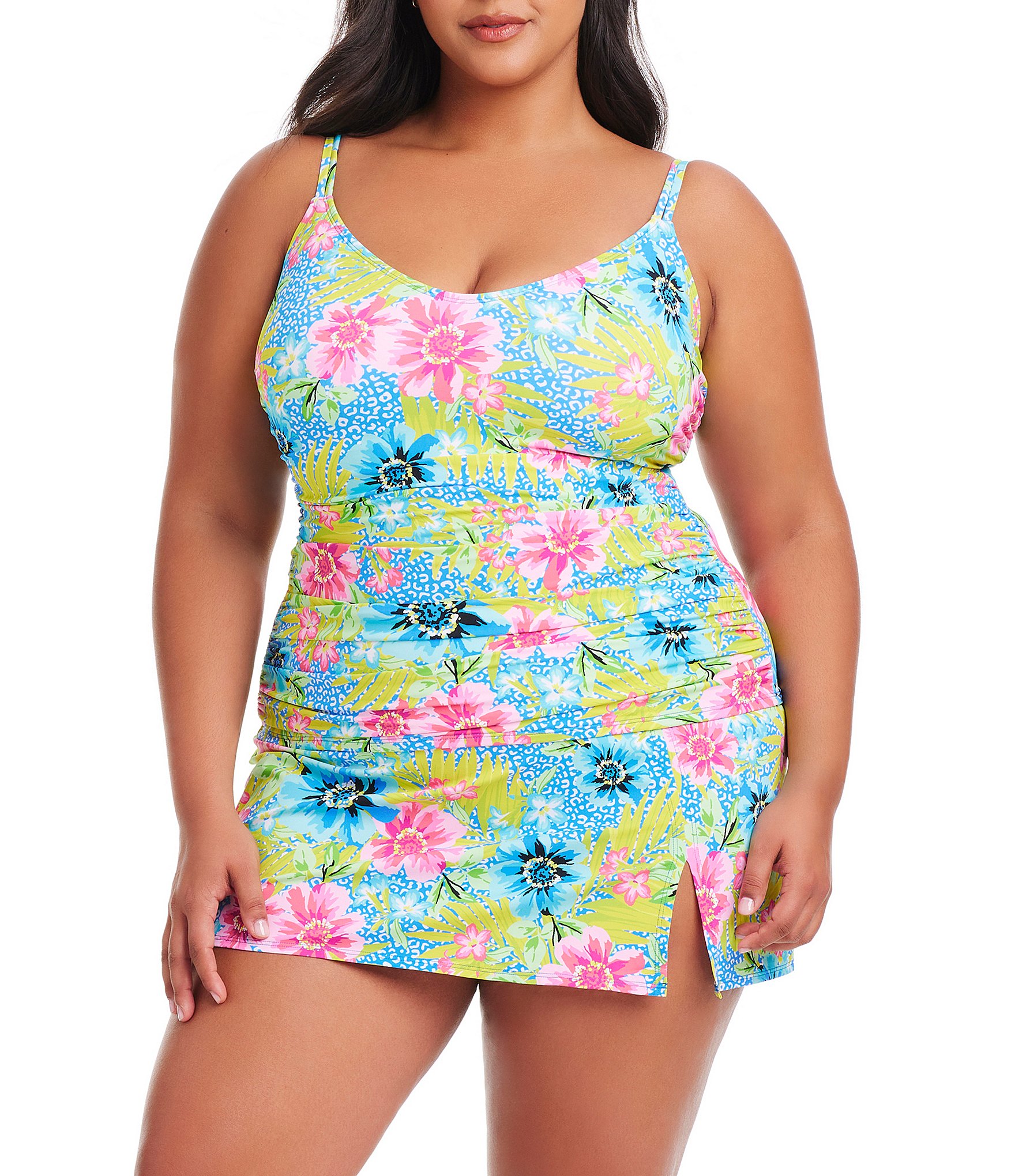 Bleu Rod Beattie Plus Size Let's Get Away Scoop Neck Shirred Bleu Rod Beattie Plus Size Let's Get Away Scoop Neck Shirred