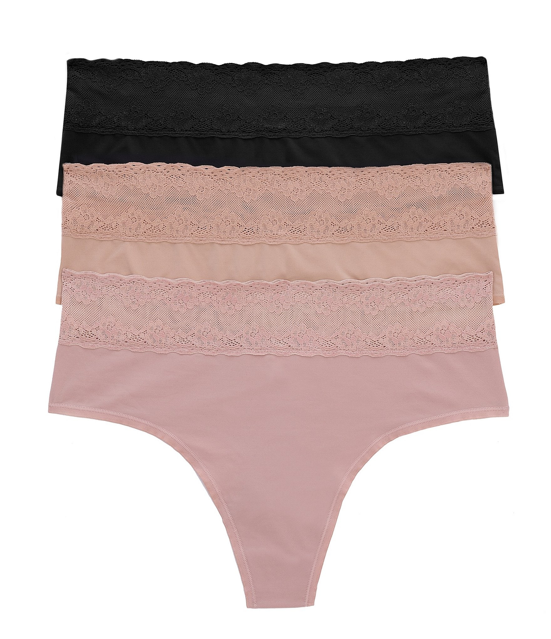Bliss Perfection One Size High Rise Lace Waistband Thong 3-Pack