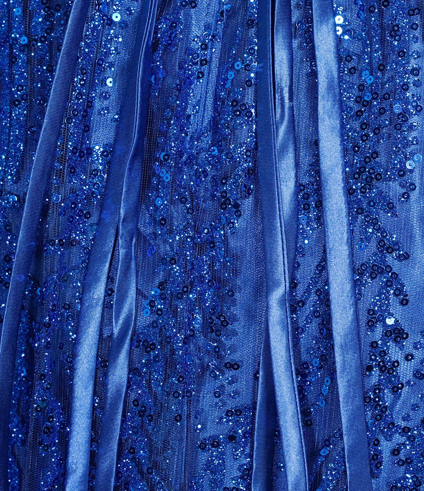 Blondie Nites Glitter Mesh Patterned V-Neck Corseted Bodice Long Dress