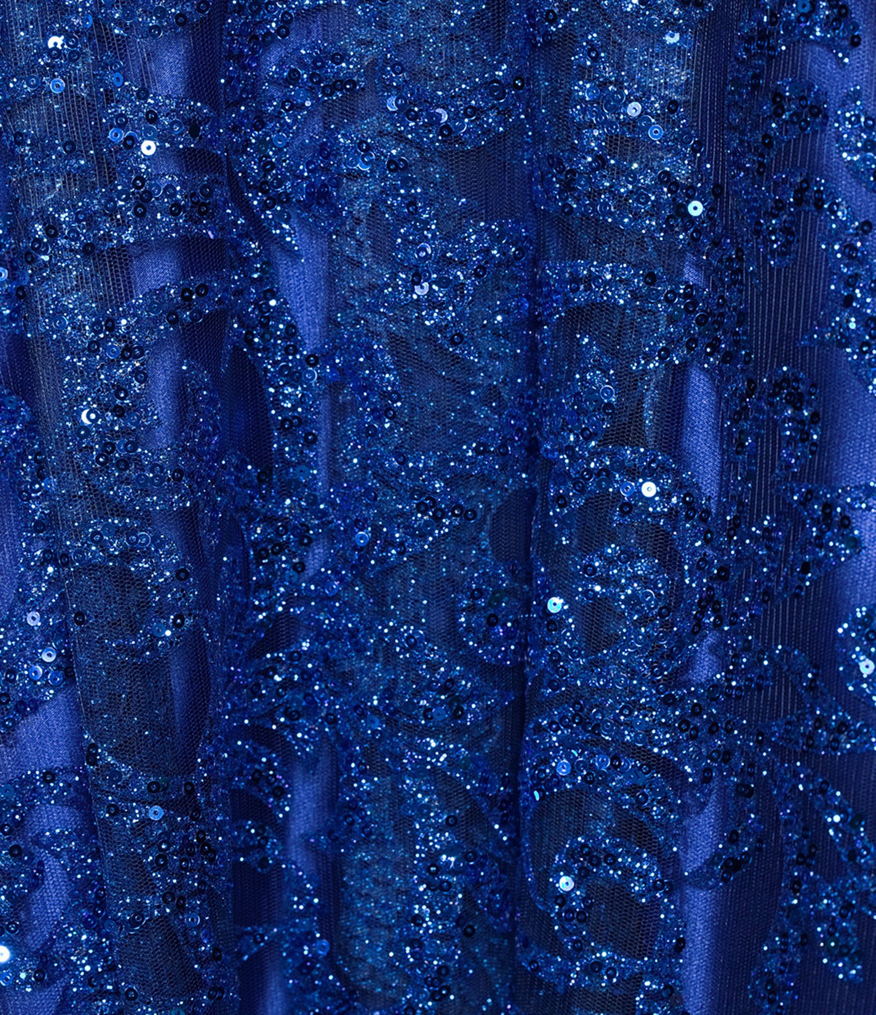 Blondie Nites Glitter Patterned Scoop Neck Open Tie Back Ballgown